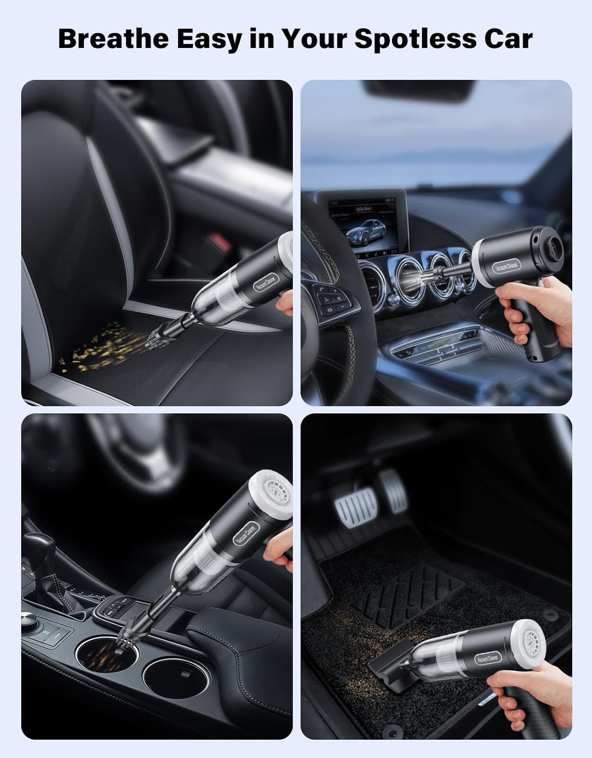 Car Vacuum Portable Cordless, 16000Pa Handheld Vacuum Mini Vacuum Cleaner High Power with Best Suction Brushless Motor, 4 in 1 2-Speed Air Duster Portable Vacuum for Car Keyboard Pet Hair