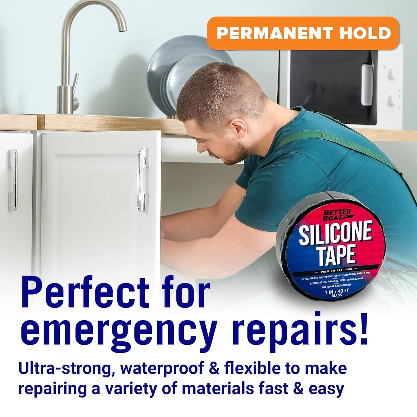 Black Heavy Duty Silicone Tape, Self-Fusing Rubber Hose and Plumbing Water Pipe Repair Seal, Coax Electrical or Waterproof Tape for Leaks, 40ft