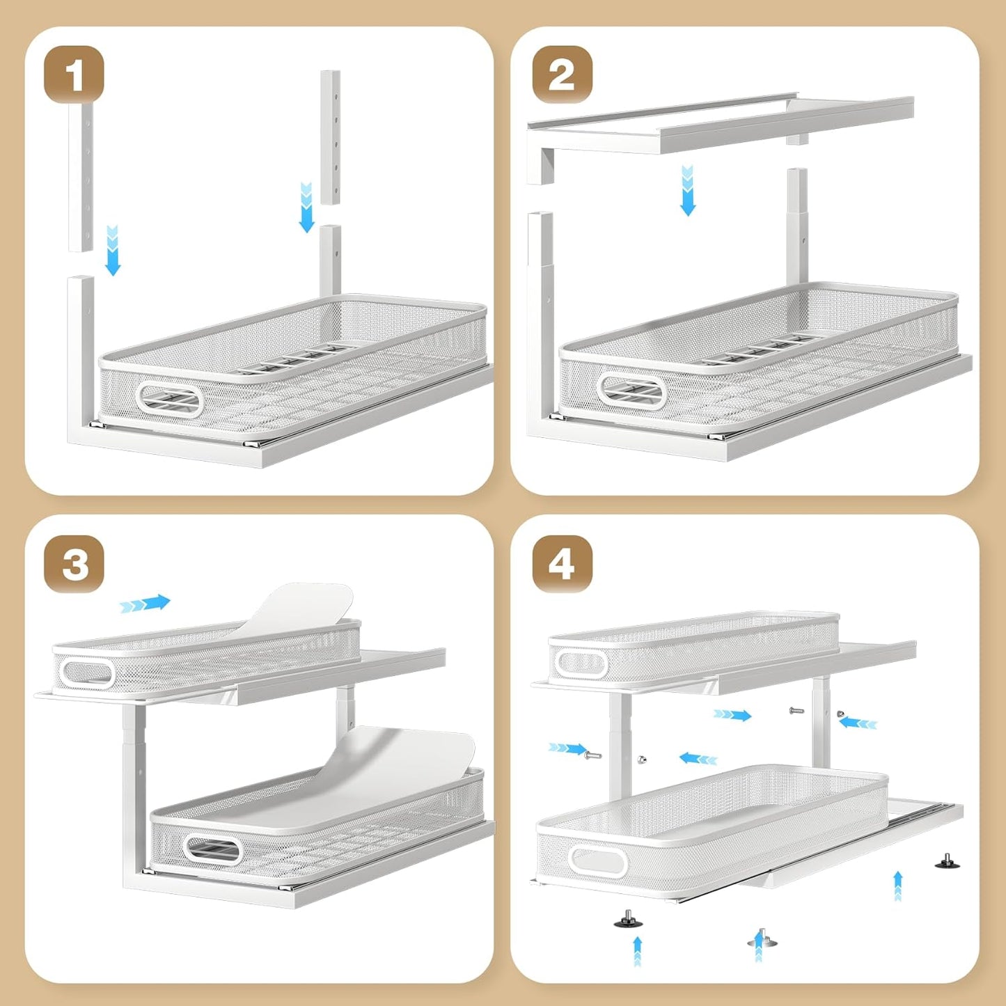 2-Pack 21.3 IN Depth Under Sink Organizer With Next-Gen Ball-Bearing Slides,Sophisticated Mesh 2-Tier Pull Out Shelf for Kitchen & Bathroom,Fits Small Items-Gun Gray