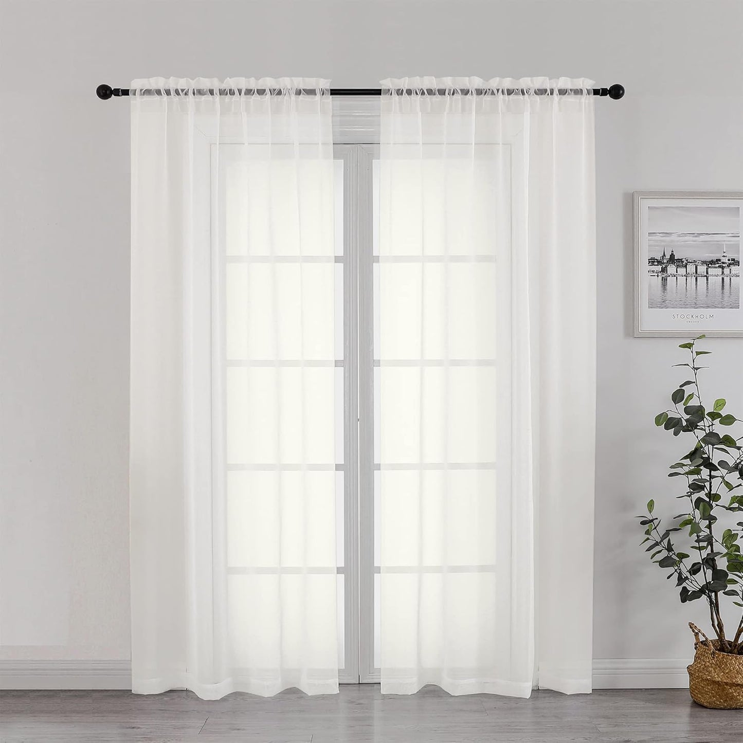 Chyhomenyc Sheer Curtains 72 Inch Length 2 Panels, Short Window Curtain Drapes Semi Transparent Voile Rod Pocket Curtains for Dining Bedroom Nursery Living Room, 42W x 72L inch, Ivory