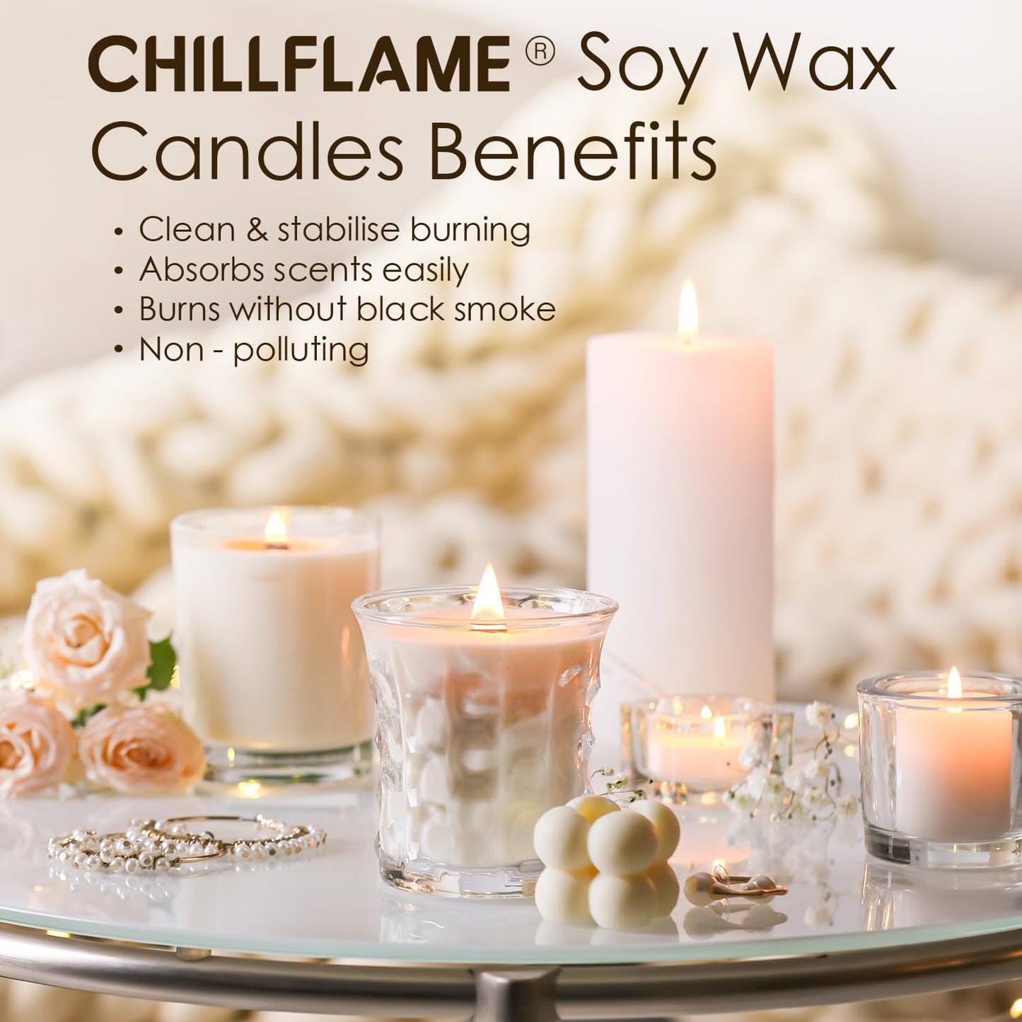 CHILLFLAME Soy Wax Flakes, Natural Candle Wax, Organic Soy Wax for Candle Making from Farm, No Harmless, Additives, and Pure (5 lb)