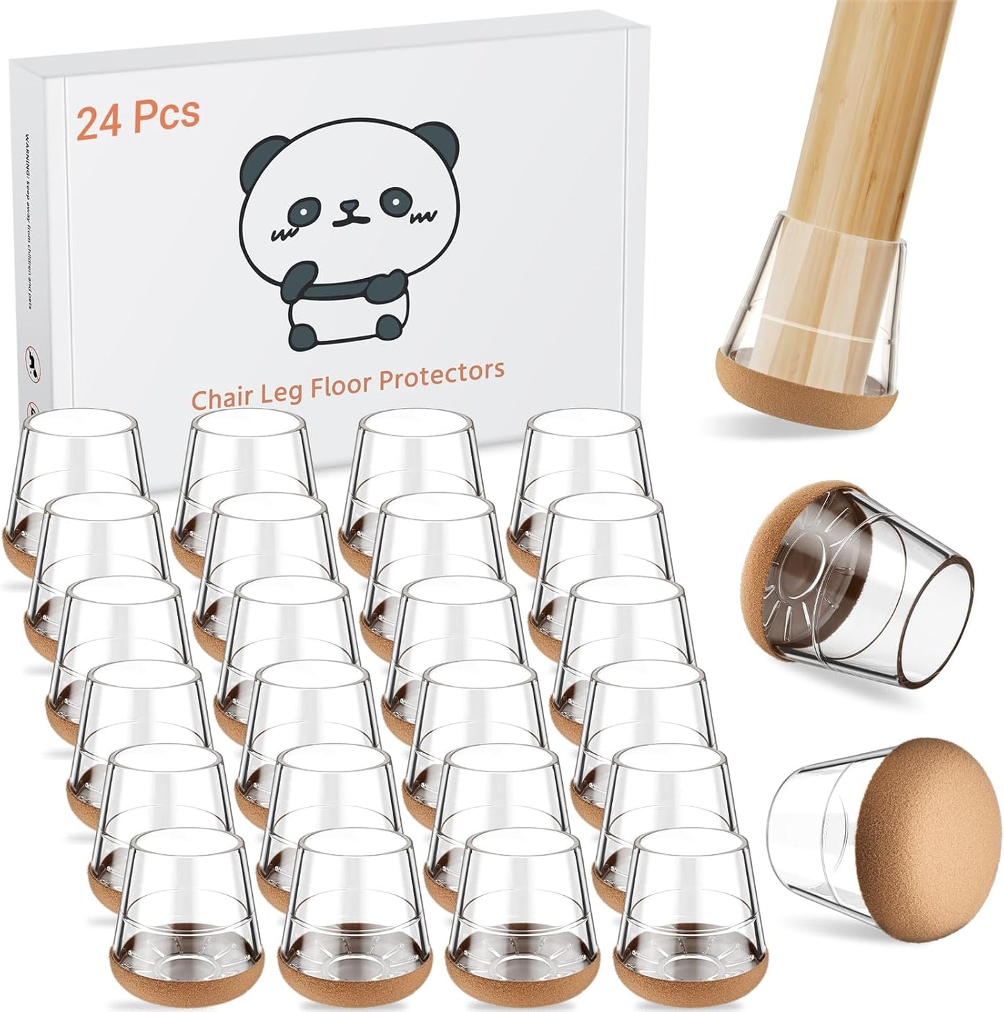 24 PCS Silicone Chair Leg Floor Protectors Small (0.8"-1") Rubber Felt Furniture Pads Chair Legs Caps/Covers for Hardwood Floors, Tile from Scratches & Reduce Noise - Round, Clear