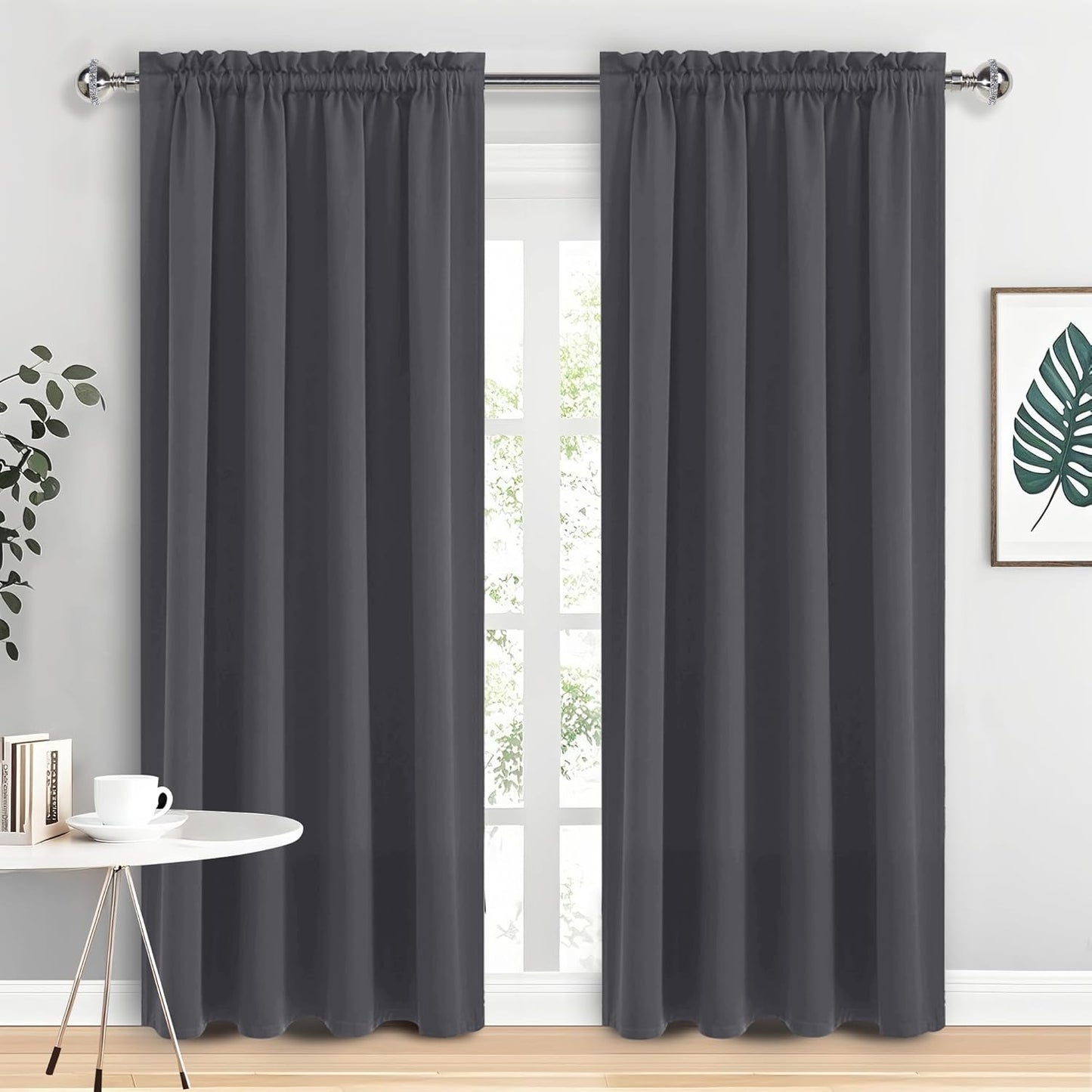 DWCN Blackout Curtains for Bedroom 84 Inch Length 2 Panels Set, Solid Thermal Insulated Energy Saving Rod Pocket Window Treatment Curtains Blackout Drapes (W52 x L84 Inch, Dark Grey)