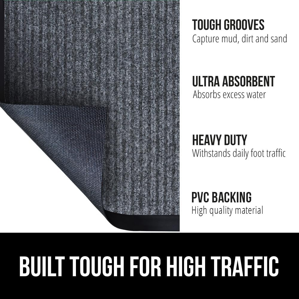 GORILLA GRIP Traffic Guard Door Mat, 70x24, Heavy Duty Welcome Mats, Commercial Office Space Doormat, Waterproof, Fade Resistant, Strong Rubber Backing, Low Profile, Shoe and Boot Scraper, Gray