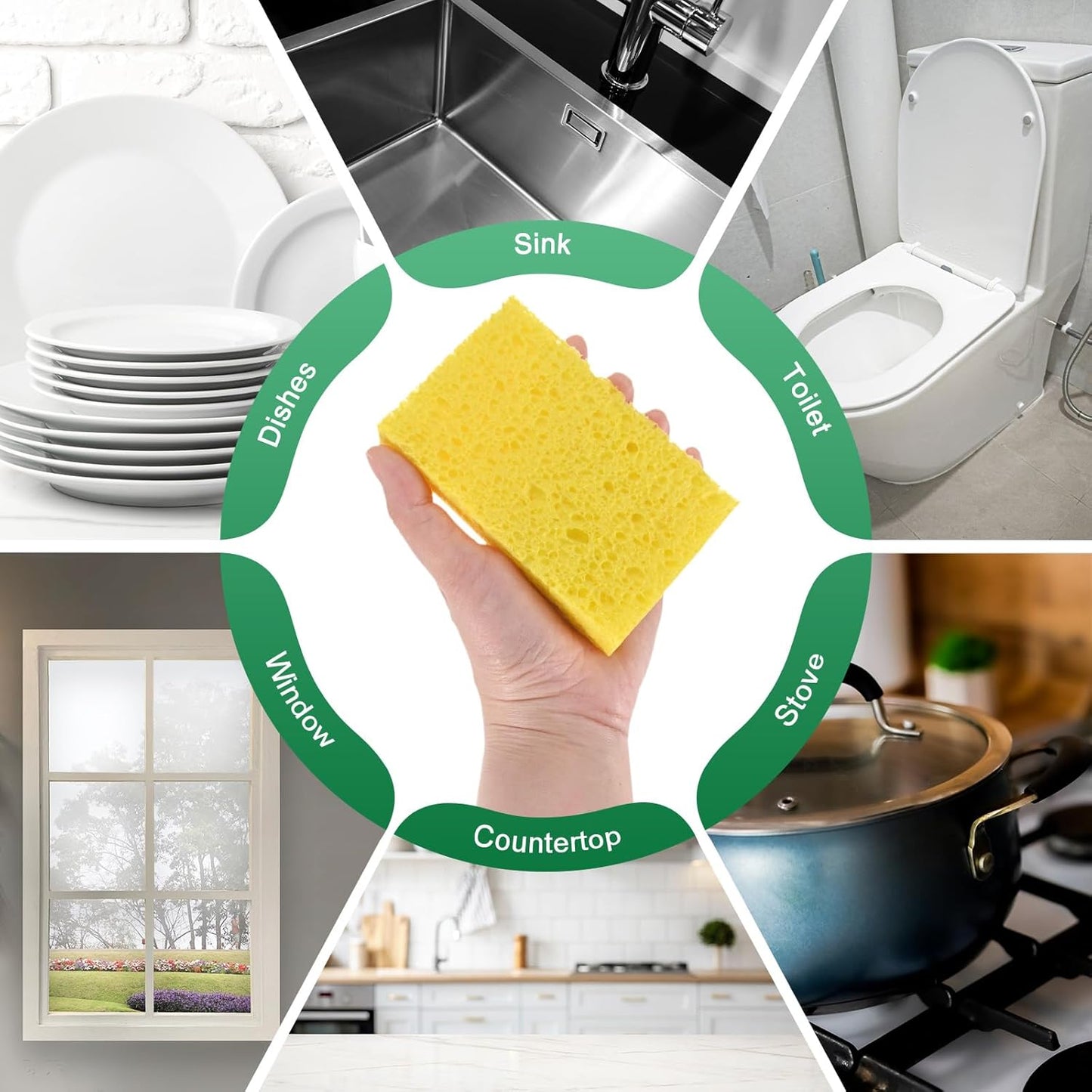 2-Set Kitchen Sponges, Condense Eco Cellulose Non-Scratch Scrub Heavy Sponge for Kitchen/Household/Bathroom, Clean Tough Messes Dish Scrubber [Multicolor]