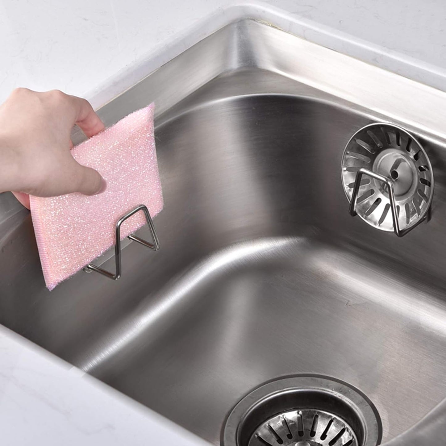 Adhesive Sponge Holder Sink Caddy for Kitchen Accessories - SUS304 Stainless Steel Rust Proof Waterproof, Quick Drying (2 Pack)