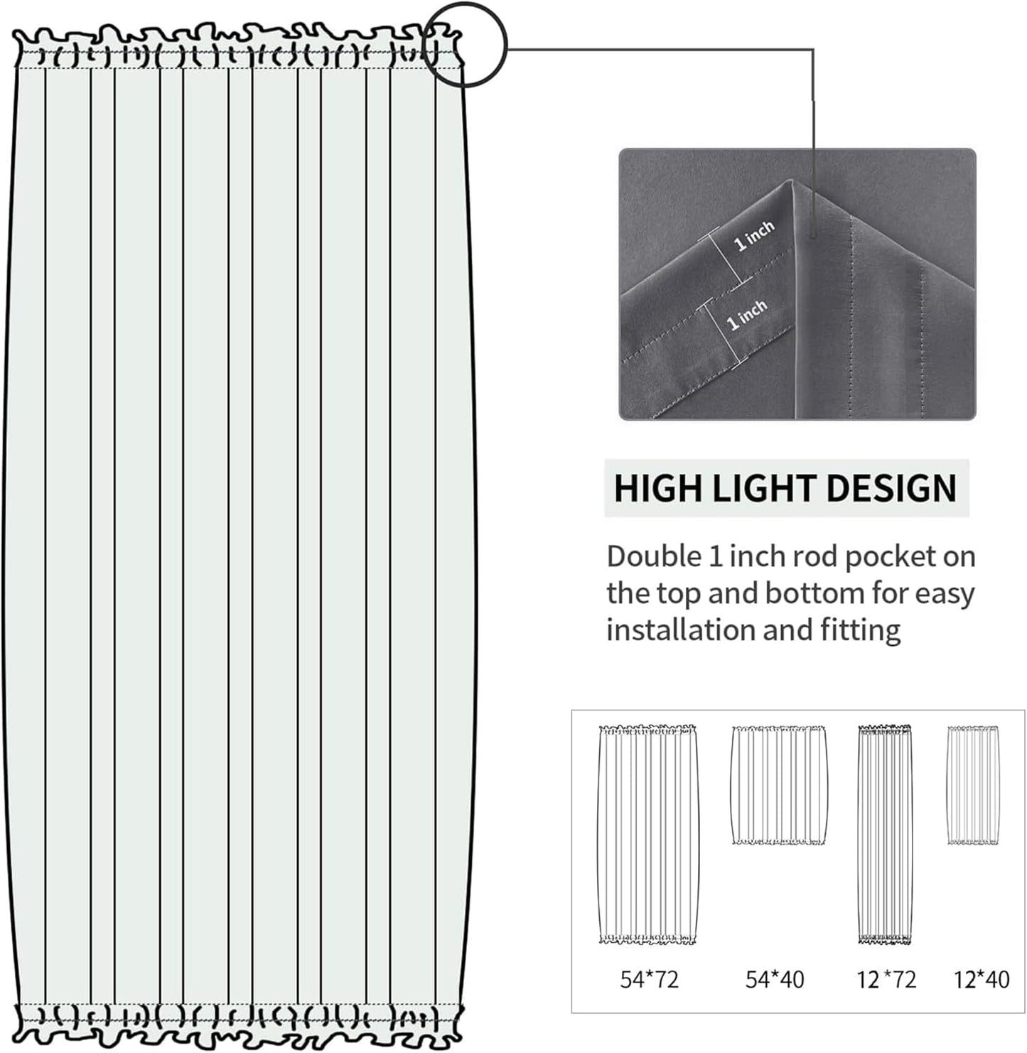 DWCN French Door Curtain - Rod Pocket Thermal Blackout Panel for Doors With Glass Window, Kitchen and Patio - Privacy, 12 X 72 Inches Long, 1 Panel With Tieback, Dark Grey