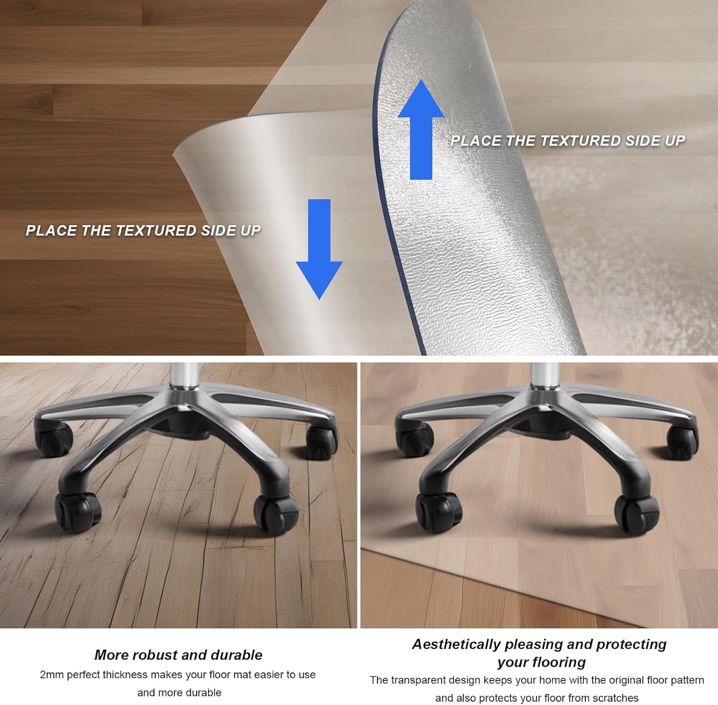 Azadx Chair Mat for Hardwood 60"x 48" Large Office Chair Mat for Hardwood Floors Protector Mat for Office Chair Easy Glide Rolling Plastic Clear Desk Computer Chair Mats for Home Offices