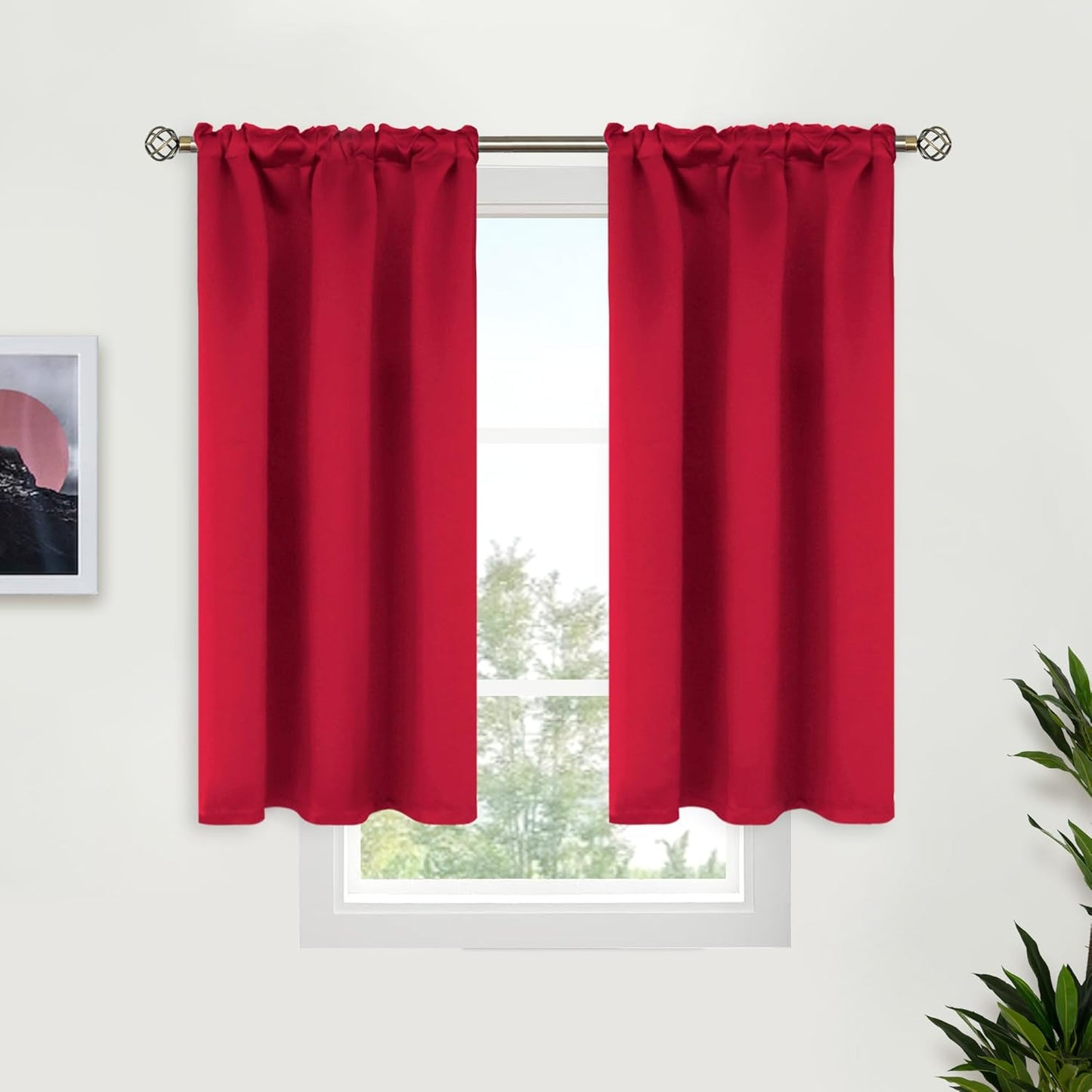 BGment Red Blackout Curtains 40 Inches Length for Short Window - Thermal Insulated Darpes with Rod Pocket Room Darkening for Kitchen Cafe Bathroom Camper, 2 Panels, 34 x 40 Inch