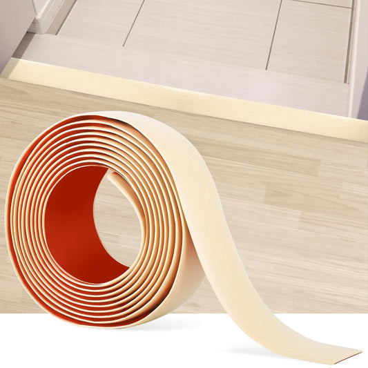 5Ft Floor Transition Strip Self Adhesive Vinyl Cover Floor Strip Flat Divider Transition Strip Wood Grain Design for Laminate Floor Gaps and Doorway Transitions (5Ft x 2 Inch, Beige)