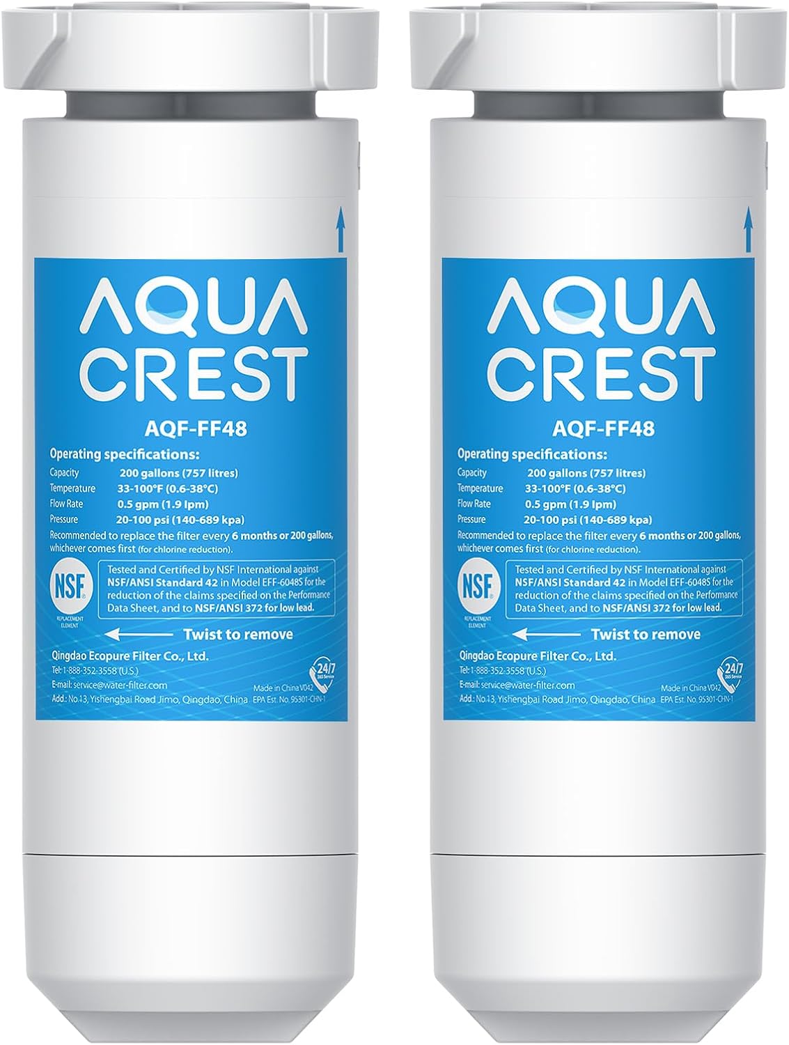 AQUA CREST XWF Replacement for GE® XWF, NSF Certified Refrigerator Water Filter, 2 Filters (Not XWFE®)