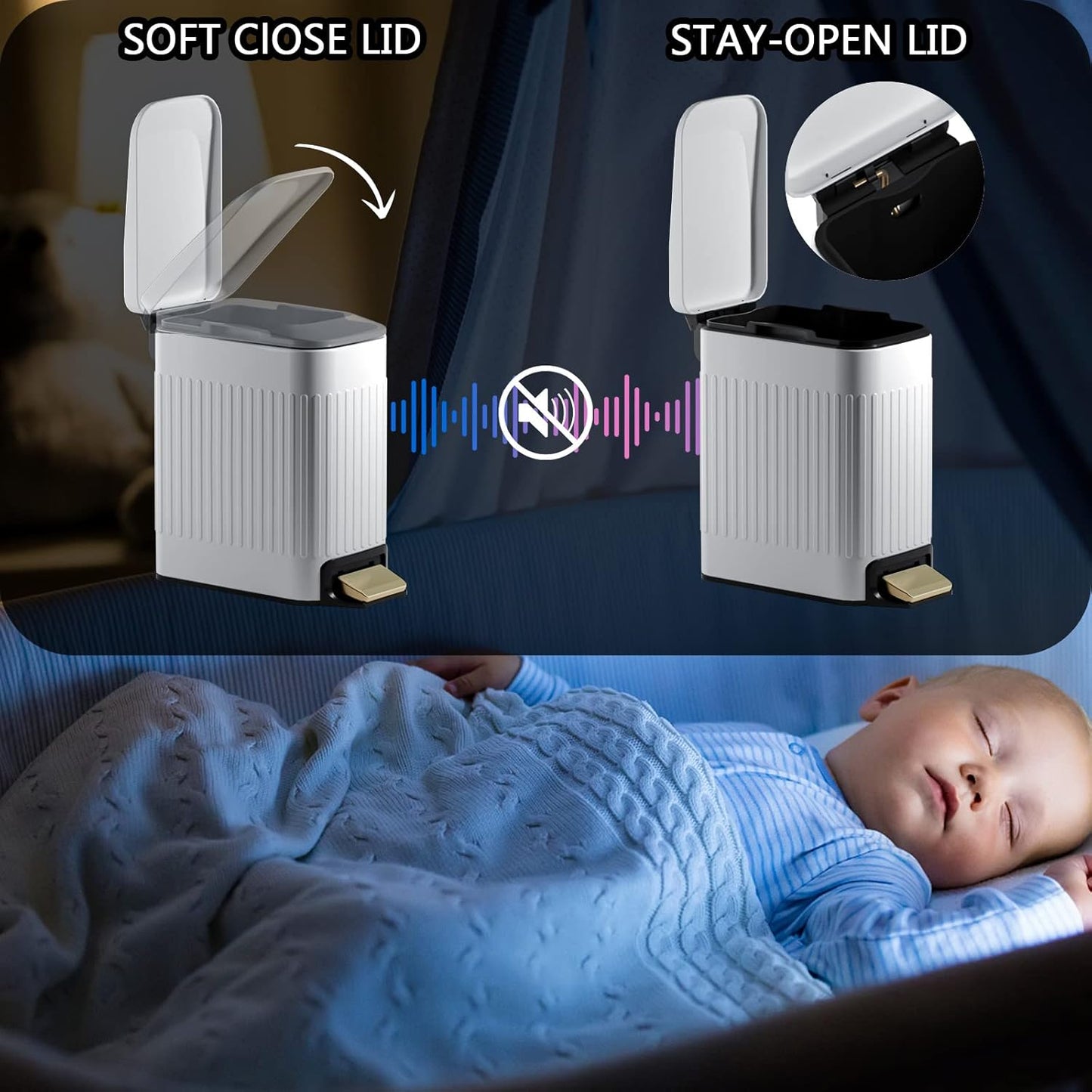 CEROELDA Small Bathroom Trash Can with Lid Soft Close-5L/1.3 Gal Slim Garbage Can-Metal Step Wastebasket-Rectangle Narrow Waste Bin for Office, Bedroom, Toilet, Live Room (Embossed-White)