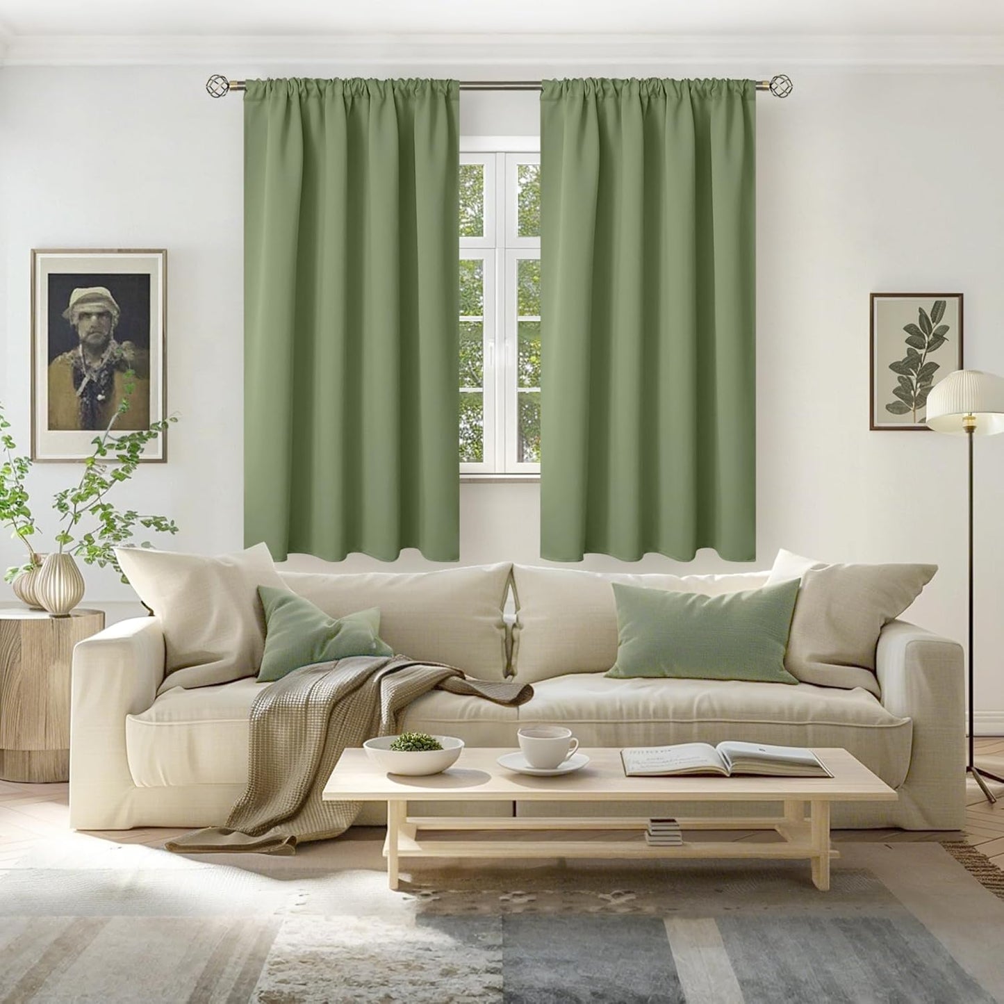 BGment Olive Green Blackout Curtains 63 Inch Length for Bedroom - Rod Pocket Thermal Insulated Room Darkening Drapes for Living Room Office, 52 x 63 Inch, 2 Panels