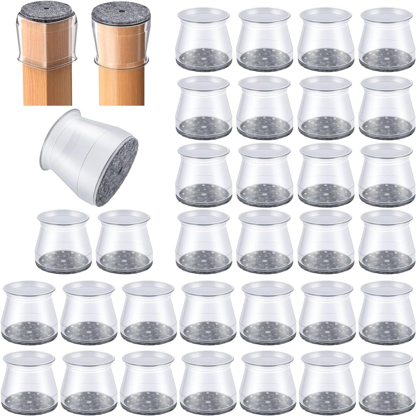 32 Pcs Chair Leg Protectors for Hardwood Floors, Silicone Felt Furniture Leg Cover Pad for Protecting Floors from Scratches and Noise, Smooth Moving, Large(Fit Round Diameter：1-5/16" to 2")