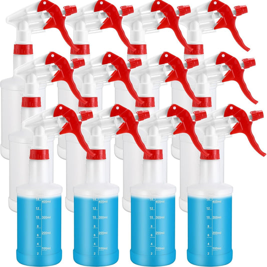 Eccliy 12 Pcs 16 Oz Plastic Spray Bottle, Adjustable Empty Reusable Sprayer for Cleaning, Planting, Water, Bathroom and Kitchen, BBQ, Commercial and Residential(Red,Measurements)