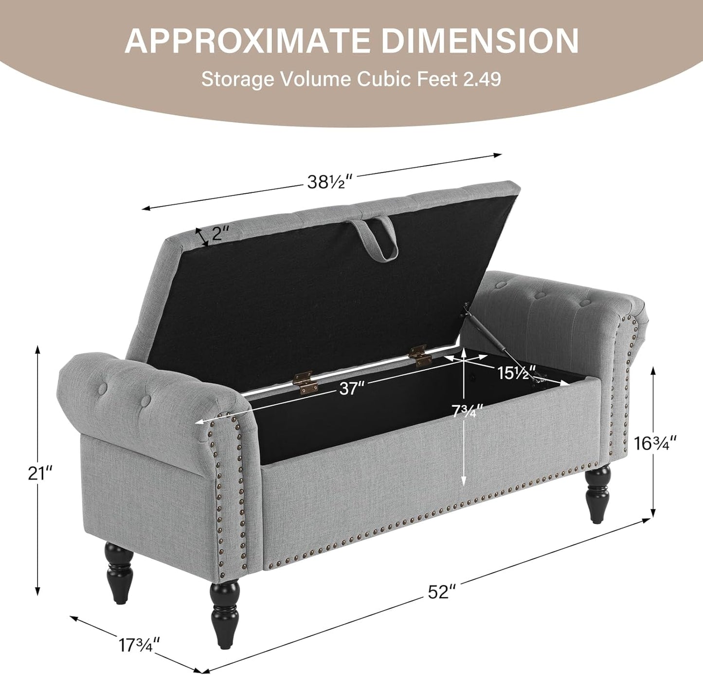 Furnimart Storage Ottoman Bench for Queen Size Bed, Faux Linen Upholstered Storage Bench Accent Bench with Rolled Arms for Bedroom,Living Room, Entryway, 2.5Cubic Feet