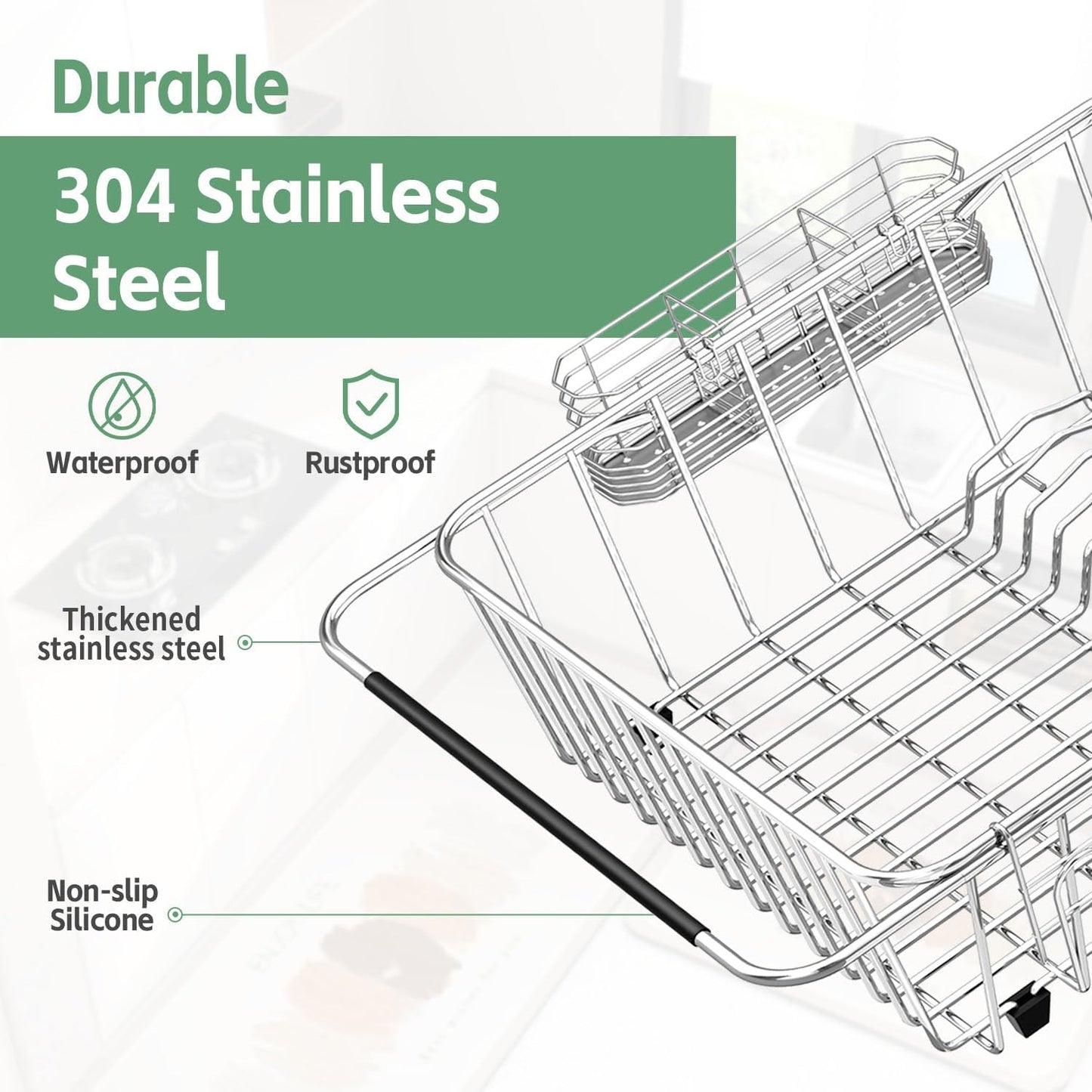 Dish Drying Rack in Sink, Extendable Stainless Steel Dish Drainers for Kitchen Counter, Anti-Rust Dish Dryer Rack with Utensil & Cup Holders, for Inside Sink, Over The Sink