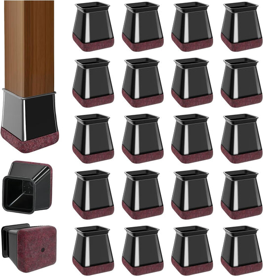 20 Pcs Chair Leg Floor Protectors for Hardwood Floors, Black Rubber Furniture Sliders with Felt, Silicone Furniture Leg Caps Covers (Fit Square Diameter:0.81" to 1")