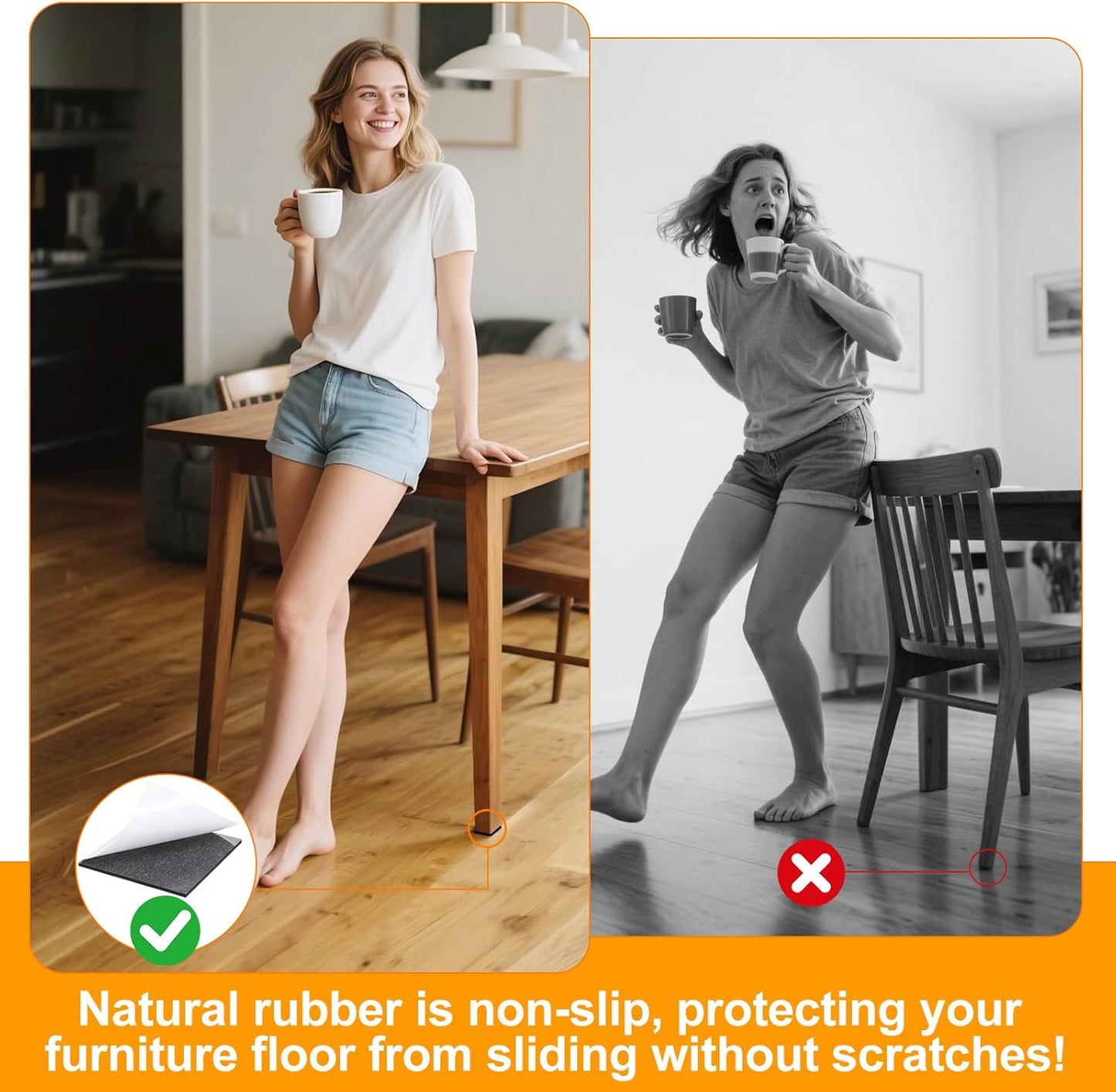 CHUNZEXI Non Slip Furniture Pads - 48 Premium Furniture Grippers Self Adhesive Rubber Furniture Feet, Anti Slide Furniture Hardwood Floor Protector for Keep Couch Stoppers (1 inch Square)