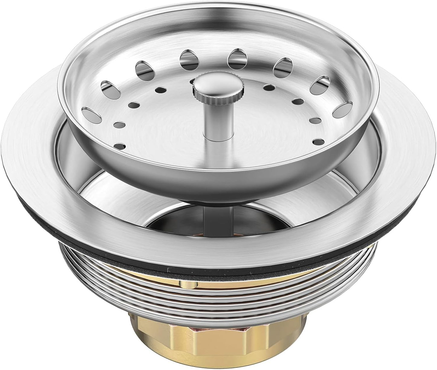 BOTEMY Stainless Steel Sink Drain Strainer Kit 3-1/2 inch Kitchen Drain Assembly with Metal Center Knob Basket Stopper Replacement for Standard Kitchen Sinks, Brushed