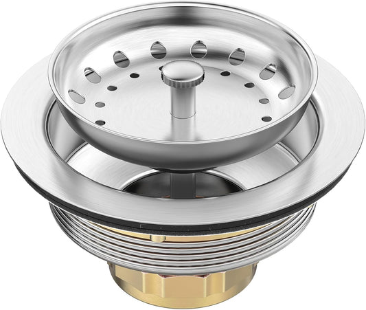 BOTEMY Stainless Steel Sink Drain Strainer Kit 3-1/2 inch Kitchen Drain Assembly with Metal Center Knob Basket Stopper Replacement for Standard Kitchen Sinks, Brushed