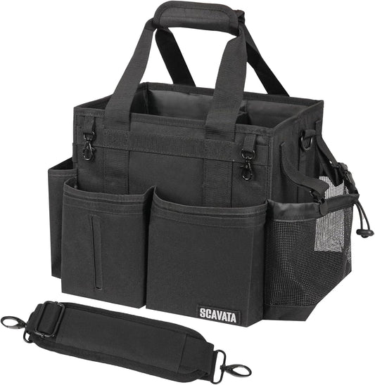 Compact Wearable Cleaning Caddy, Small Supplies Organizer with Handle & Shoulder Straps for Housekeepers, Under Sink & Car Cleaning Tool Organizer Bag (Black)