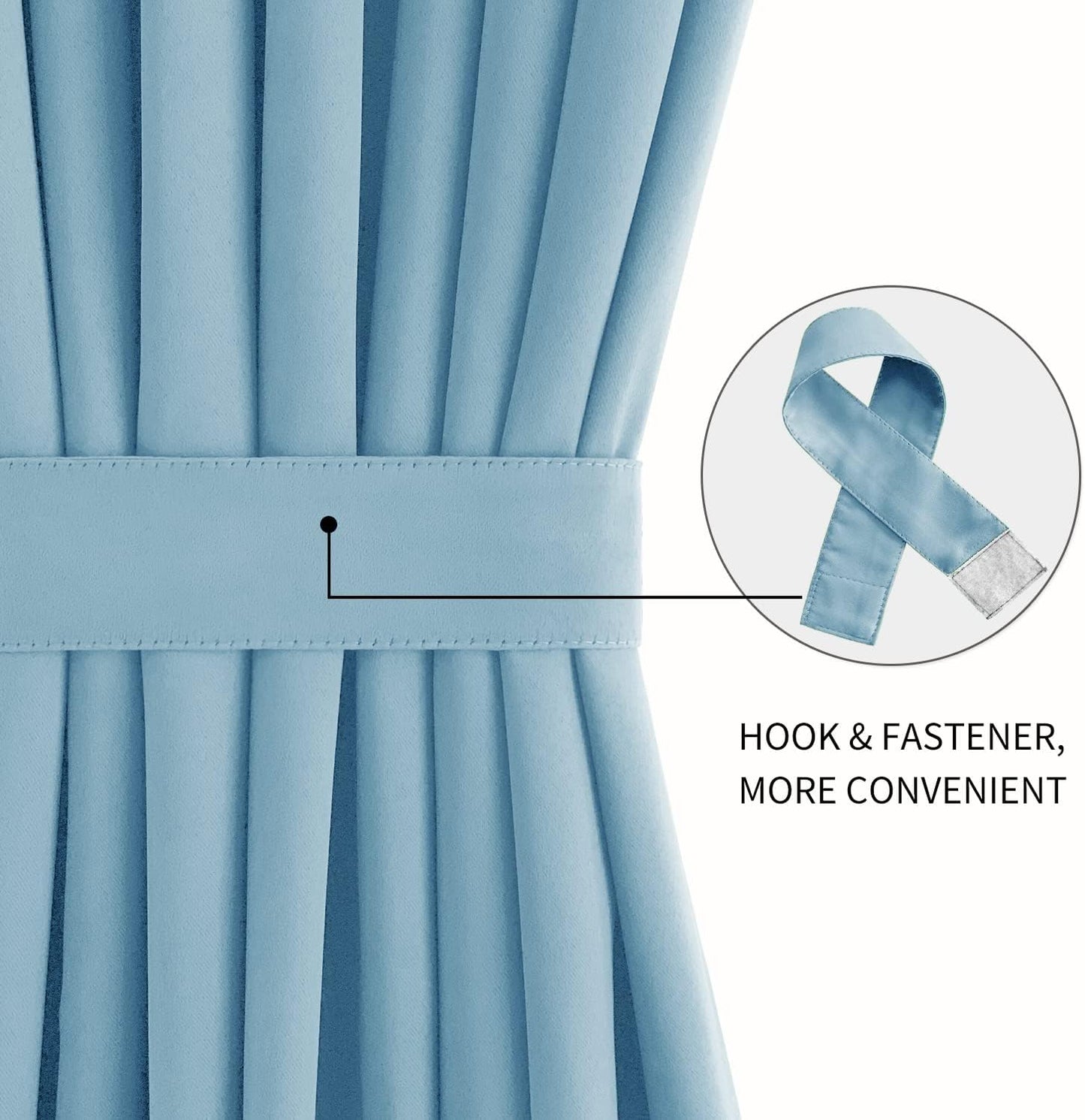 DWCN French Door Curtains – Rod Pocket Thermal Blackout Curtain for Doors with Glass Window, Kitchen and Patio Doors for Privacy, 25 X 72 Inches Long, 1 Curtain Panel with Tieback, Light Blue