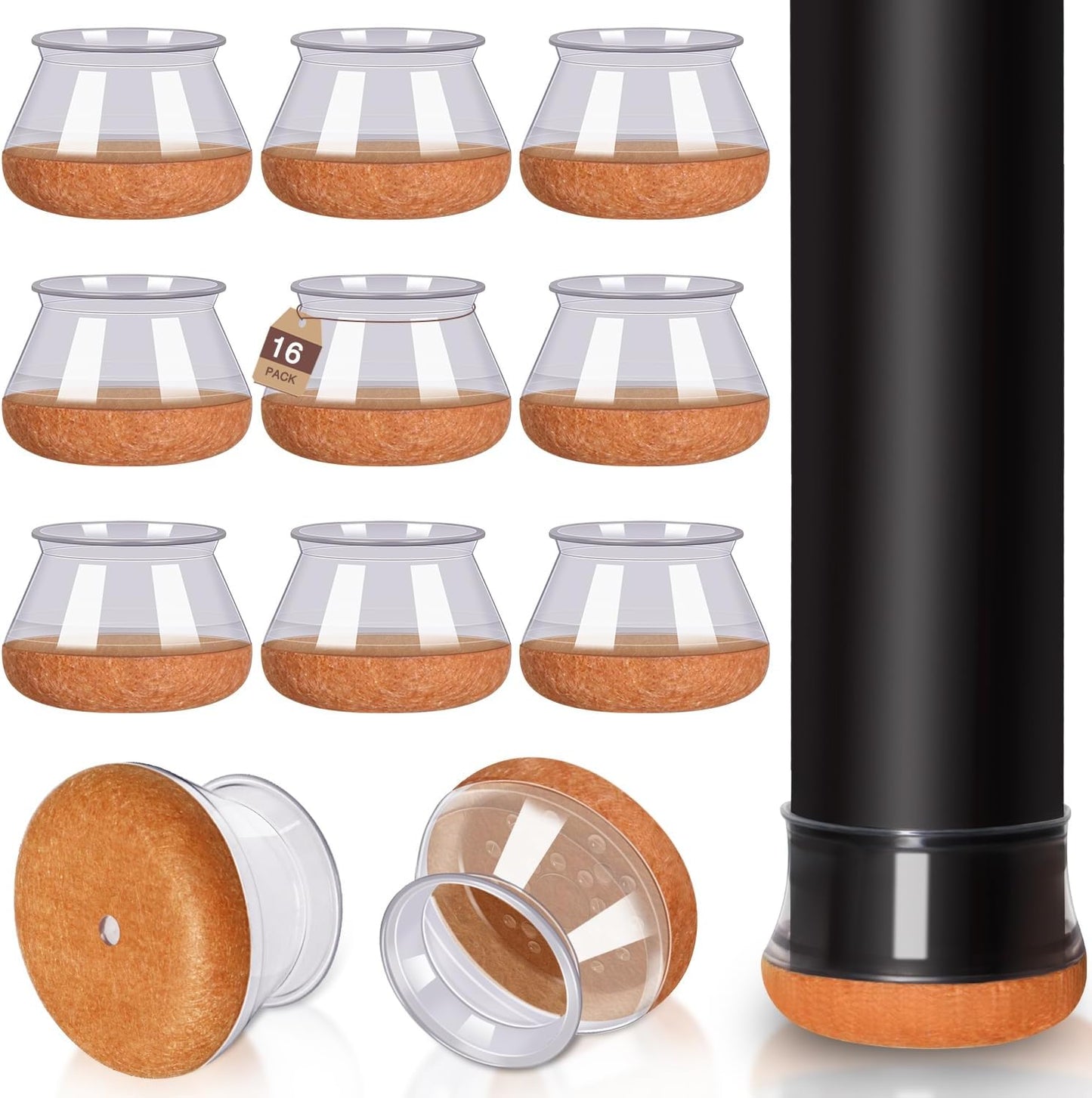 Chair Leg Floor Protectors Round Chair Leg Protectors for Hardwood Floors Silicone Caps Felt Furniture Pads Covers Anti-Scratch Reduce Noise 16 Pack Clear Round X-Large Fit 1-1/2" to 2" (38-50mm)