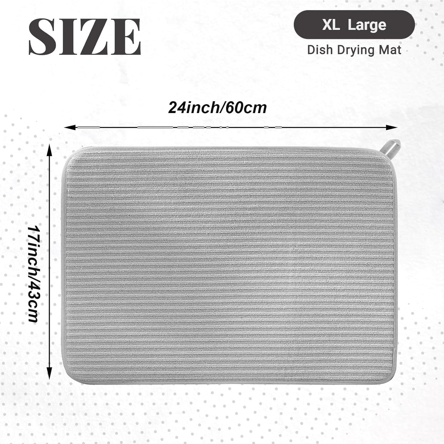2 Pack Large Dish Drying Mat for Kitchen Counter,24*17 inch Microfiber Absorbent Dish Drainer,Large Size Dish Drying Pad for Countertops,Draining Racks,Sinks(Gray)
