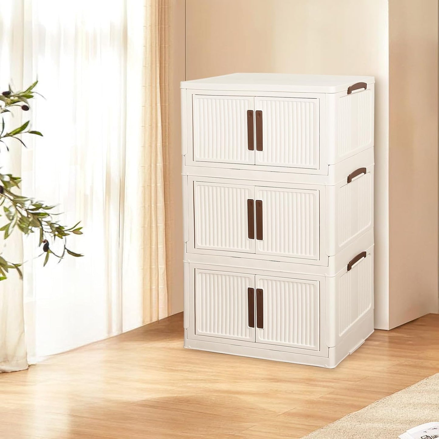 312QT/78GAL Stackable Storage Bins with 1 lid Foldable Storage Drawers with Wheels for Clothes Collapsible Storage Bins Container with door for Home,Office, Dorm Room(104Qt X 3)