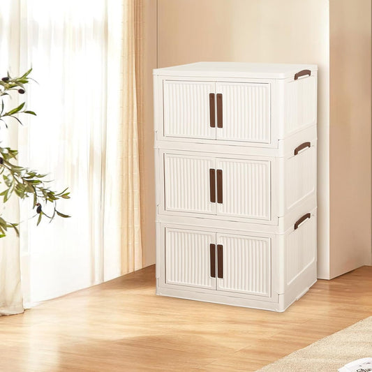 312QT/78GAL Stackable Storage Bins with 1 lid Foldable Storage Drawers with Wheels for Clothes Collapsible Storage Bins Container with door for Home,Office, Dorm Room(104Qt X 3)