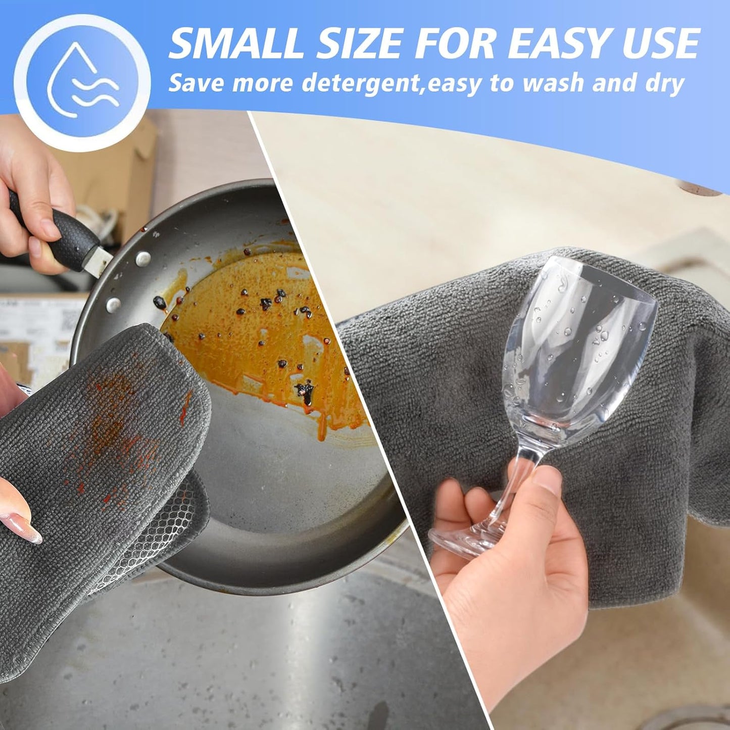 KinHwa Kitchen Washcloths for Dishes Absorbent Microfiber Dish Cloths Quick Dry Dish Rags with Poly Scour Scrub Side Ideal for Kitchen Cleaning (Gray, 7inchx7inch 18 Pack)