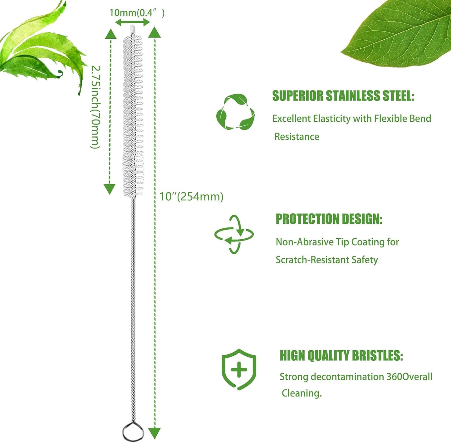 Straw Cleaner Brush Extend 10inch, Straw Brush Cleaner with Nylon Bristles, Reusable Straw Cleaner for Glass Straw/Water Bottles and Pipes.
