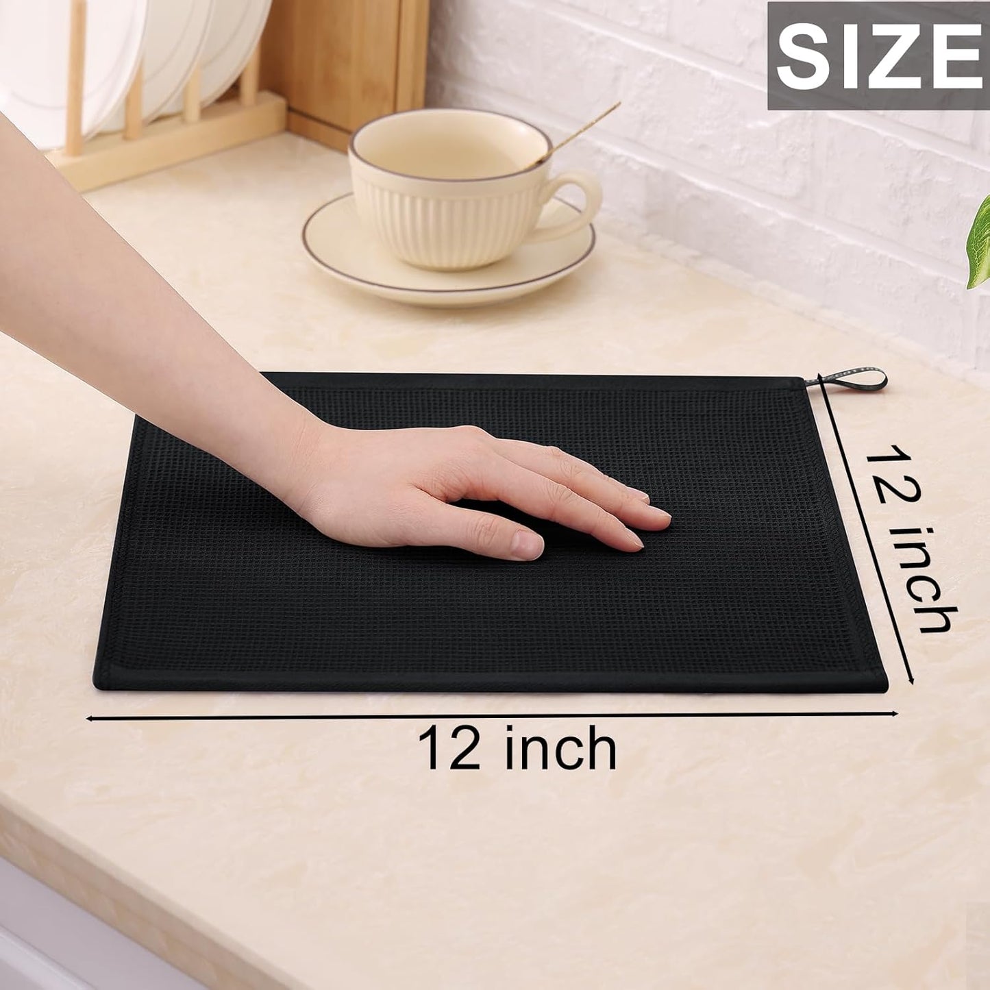 Homaxy 100% Cotton Waffle Weave Dish Cloths - 6 Pack Soft and Absorbent Dish Towels - 12 x 12 Inches Quick Dry Dish Rags - Black