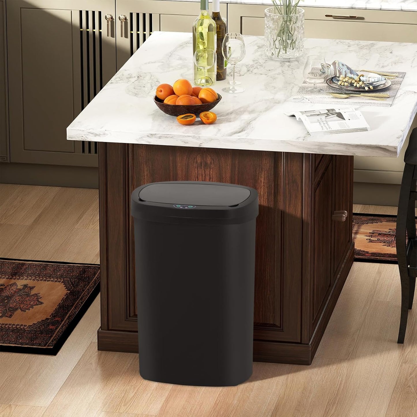 Automatic Motion Sensor Bathroom Trash Can with Lid, 13 Gallon Touchless Trash Bin, Smart Dog Proof Garbage Can, Touch Free Waste Basket for Toilet, Office, Bedroom,Black,2