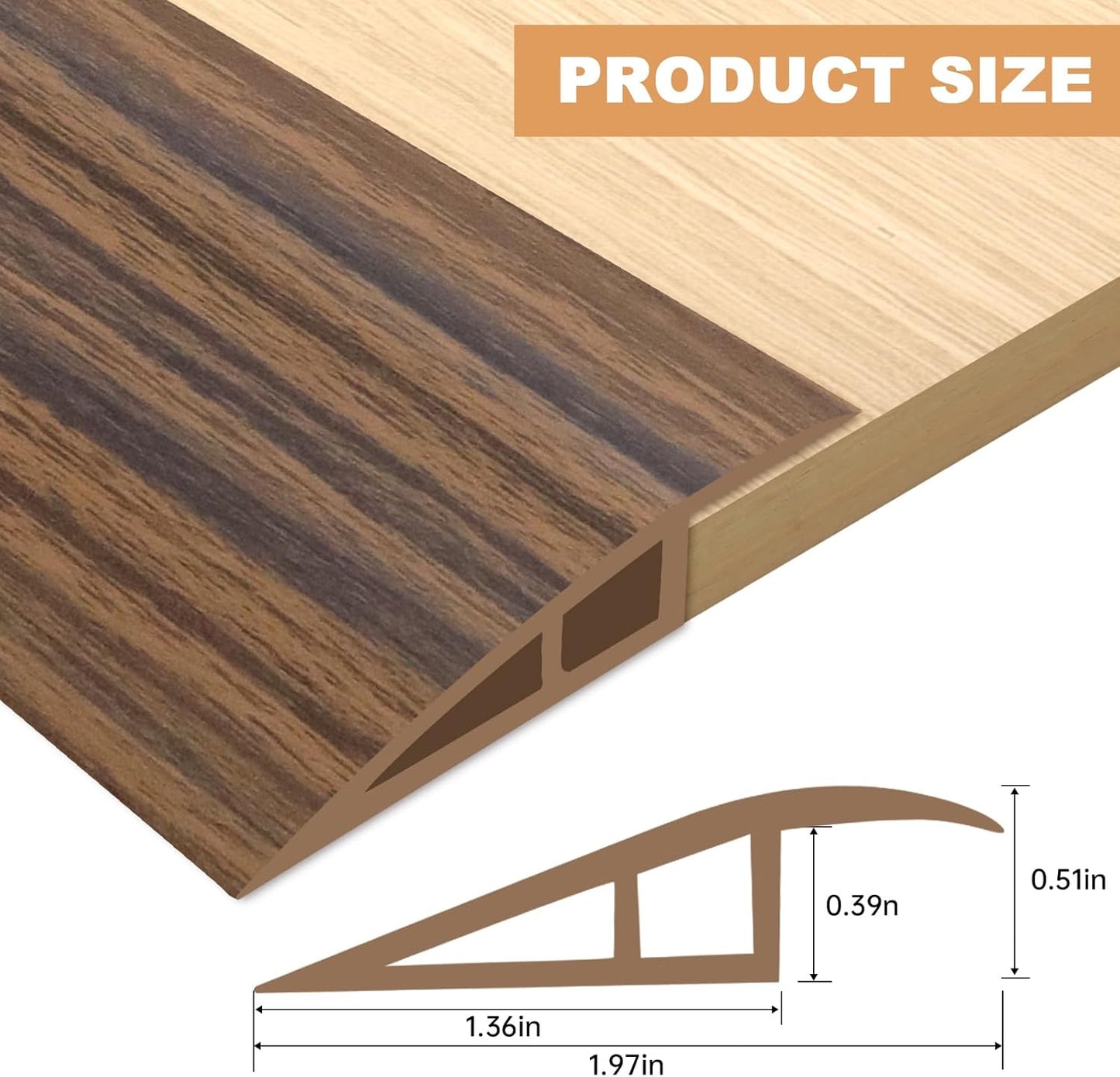 Vinyl Door Threshold Flooring Transition Strip Self Adhesive Carpet Edging Strip for Laminate Doorway Edge Threshold from 1/5" to 2/5" (Smoked Brown Wood Grain, 3.3 Ft)