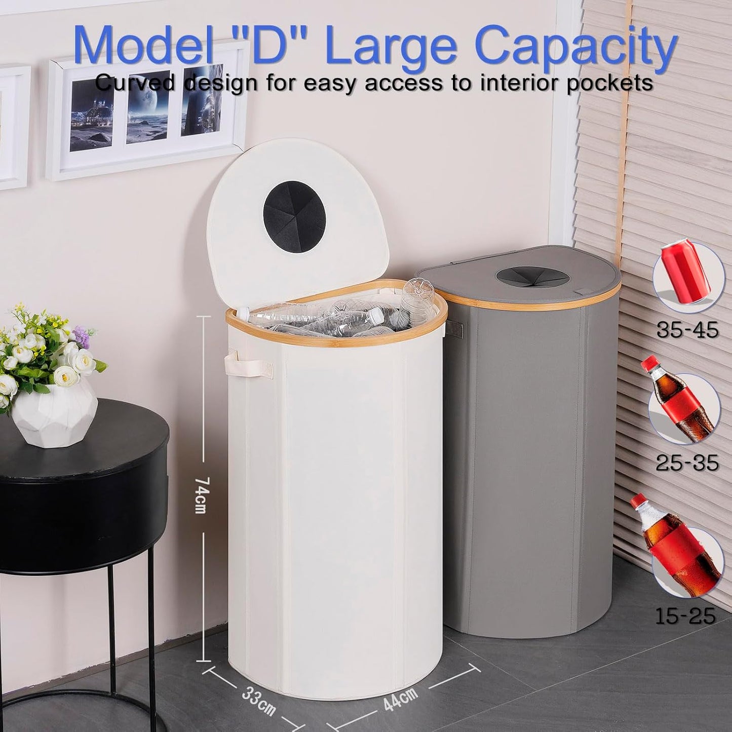 efluky Recycling Bin for Kitchen 100L, 26 Gallon Recycle Bins for Indoor Outdoor Home Use with 2 Removeable and Reusable Inner Bags, Tall Recycle bin for Bottle Can Plastice Stickers (Grey)