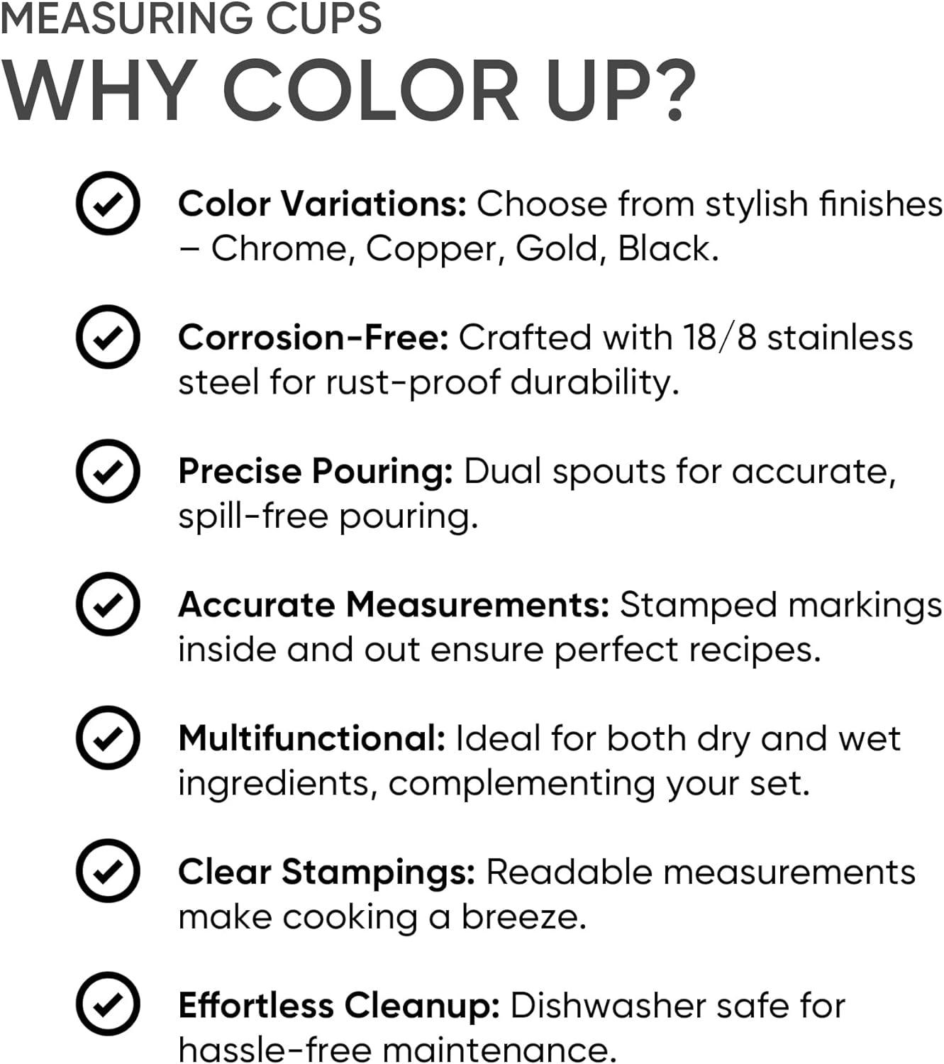 Color Up 2 Cup Measuring Cup, 480ml Copper Stainless Steel Metal Measuring Scoop, Easy-Pour Spouts, Engraved Markings, for Dry & Liquid Ingredients