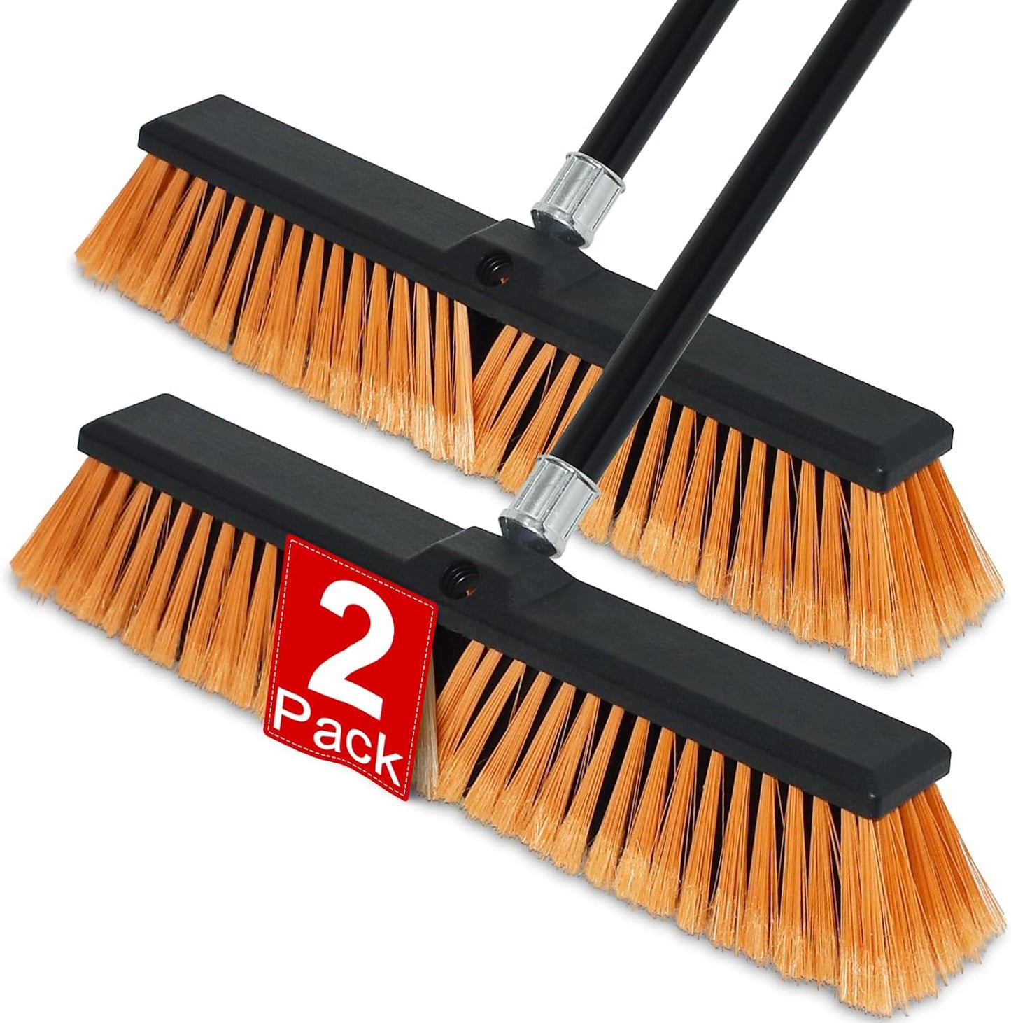 PBHEPJ 18 Inchs Push Broom Outdoor Heavy Duty, Shop Broom with 60" Long Bandle for Cleaning Outdoor or Indoor Tile, Garage, Shop, Deck, Concrete, Wood, Stone, Patio Floor, 2 Pack
