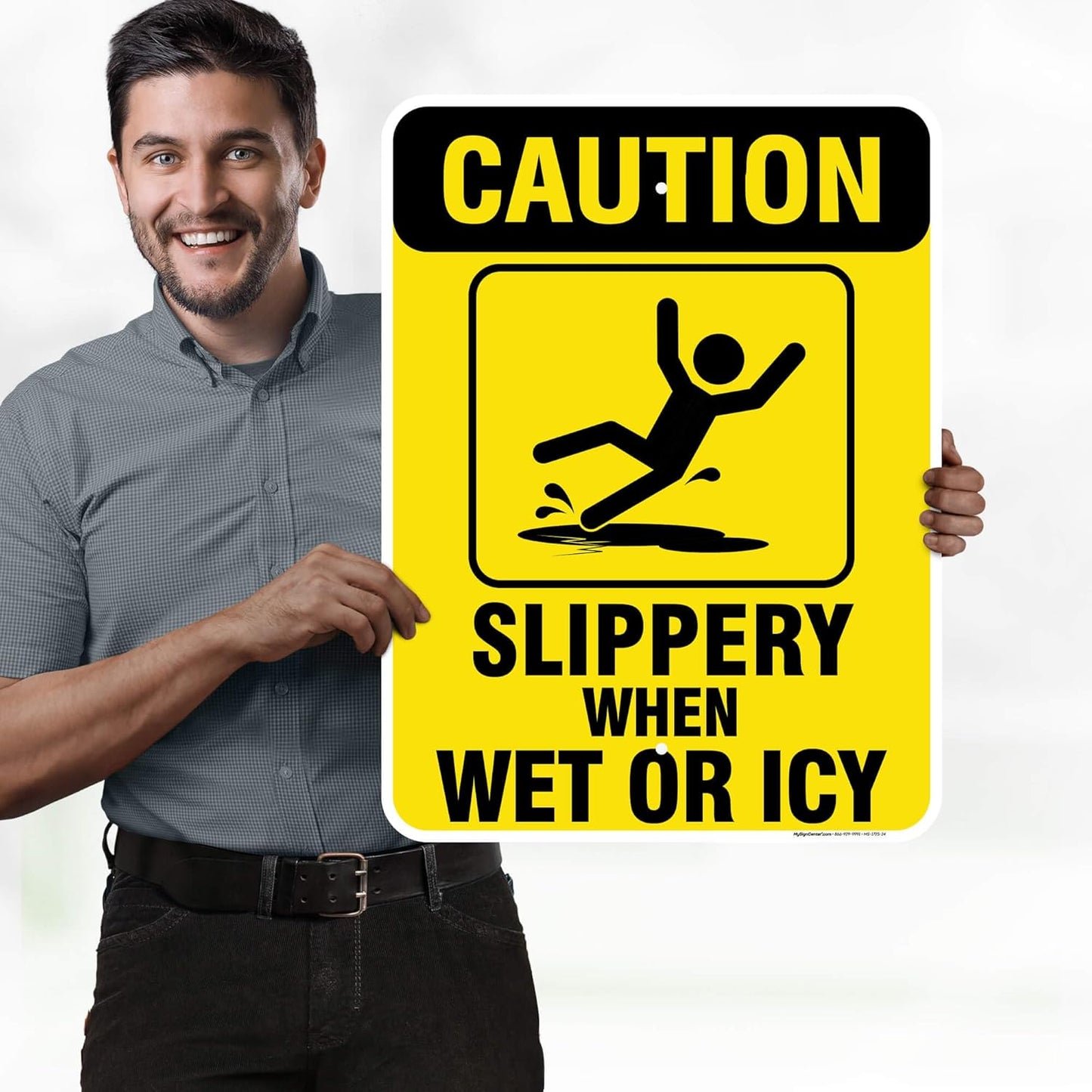 Caution Slippery When Wet Sign or ICY Sign, 18"x24" .063 Aluminum, Indoor/Outdoor Use, USA MADE By My Sign Center