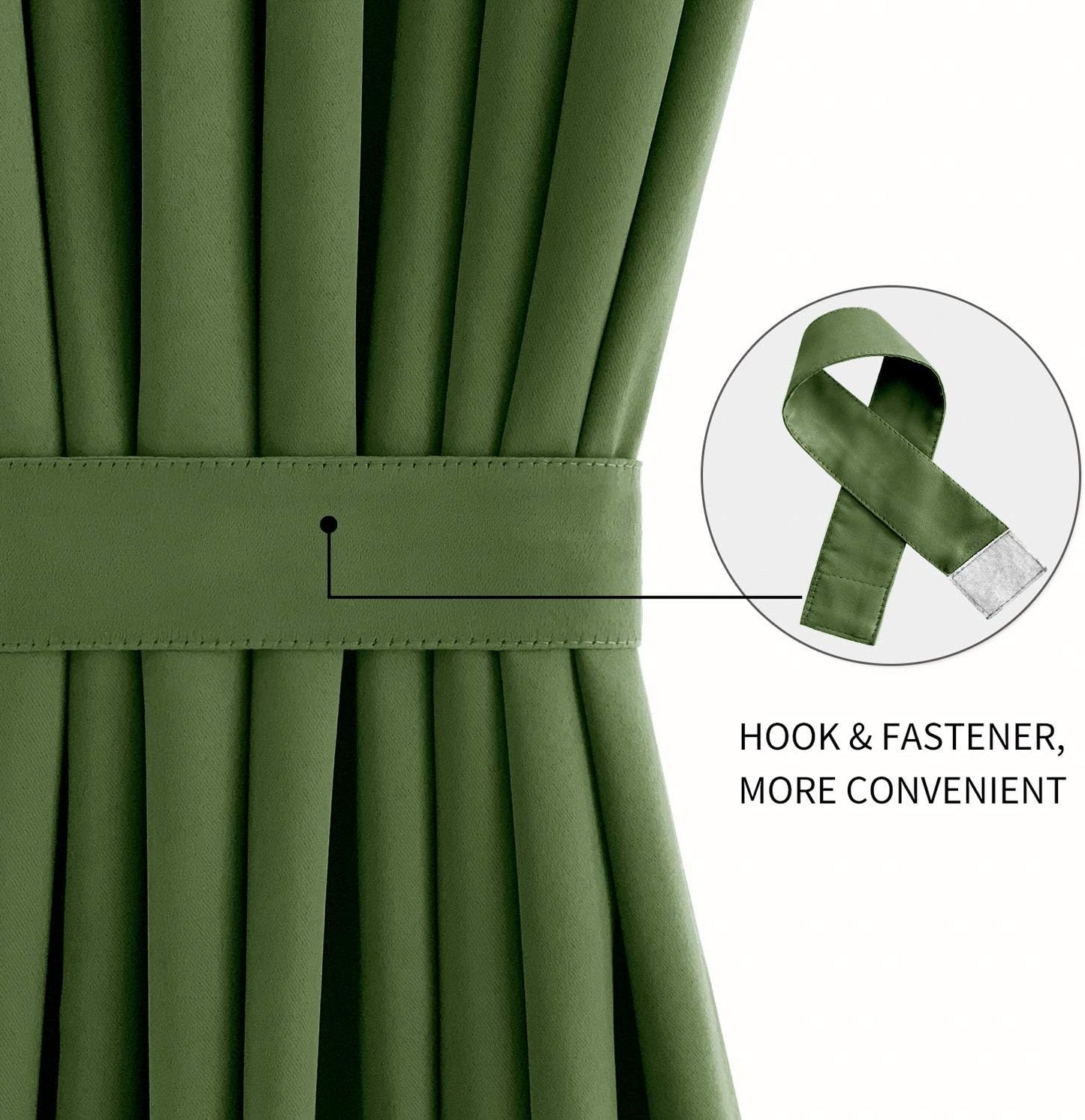 DWCN French Door Curtains – Rod Pocket Thermal Blackout Curtain for Doors with Glass Window, Kitchen and Patio Doors for Privacy, 54 X 72 Inches Long, 1 Curtain Panel with Tieback, Olive Green