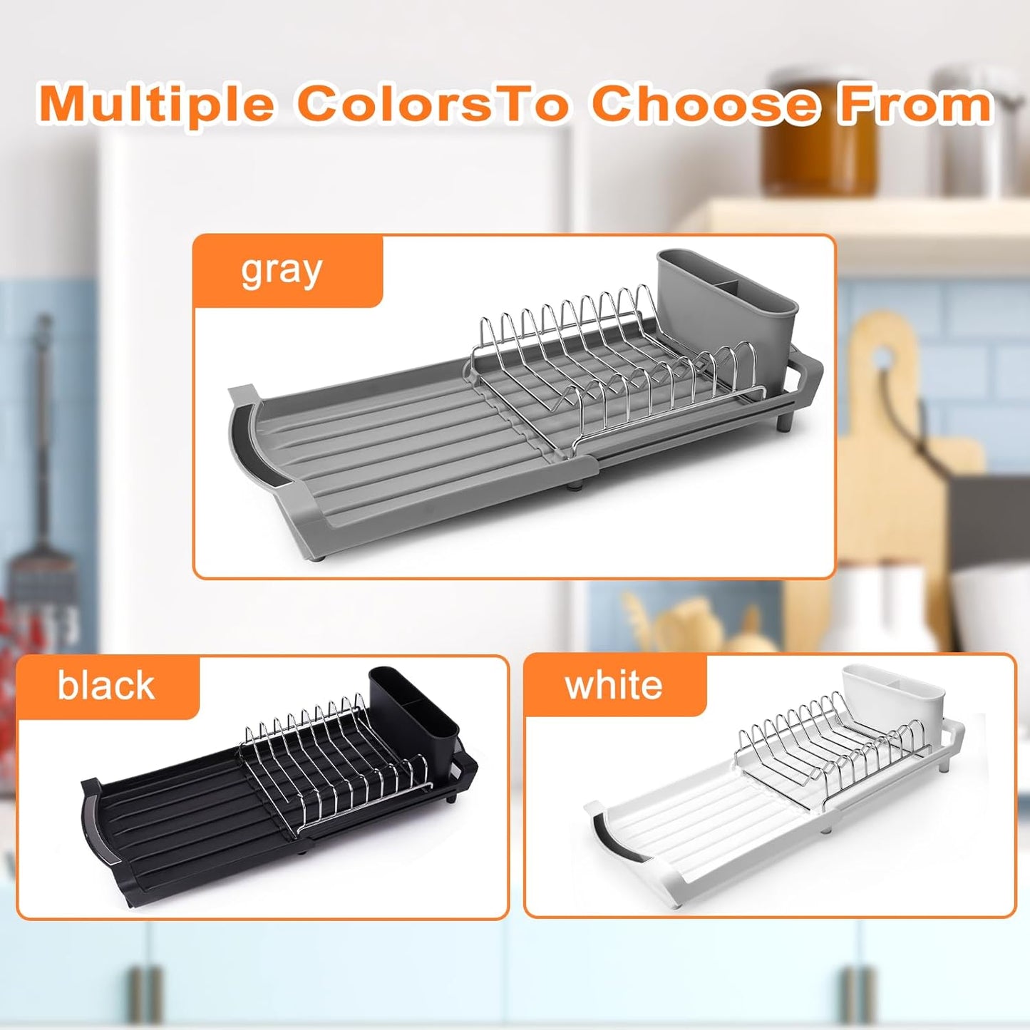 Dish Drying Rack Compact Expandable - A Space-Saving, Stainless Steel, Rust-Resistant Dish Drainer for Kitchen and Apartment Countertops/Sink Cabinets, Extendable from 11.42 to 19.9 inches (Gray)
