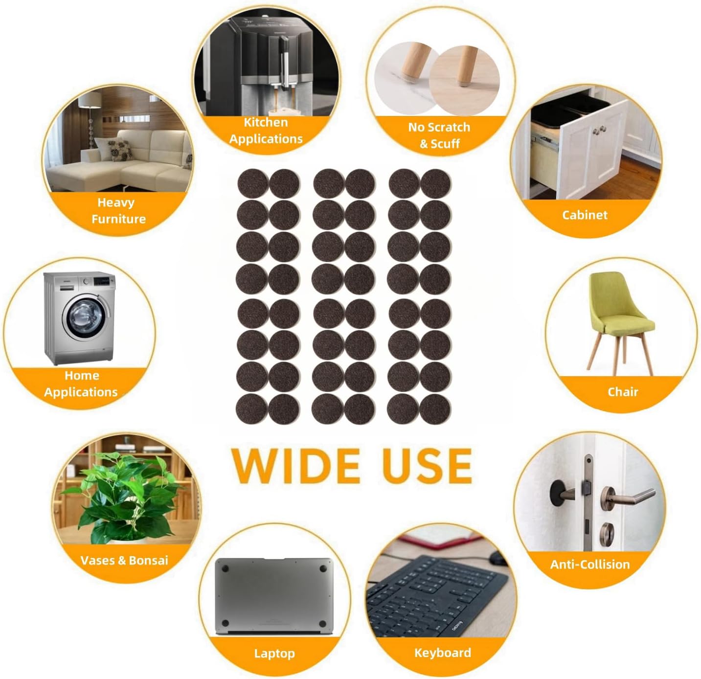 Furnigear Felt Furniture Pads for Hardwood Floors - Self Adhesive Chair Felt Pad, Floor Protector for Furniture Feet, Furniture Slider Moving Furniture Smoothly, Anti Scratch 48 Pcs 1-1/2" Round Brown