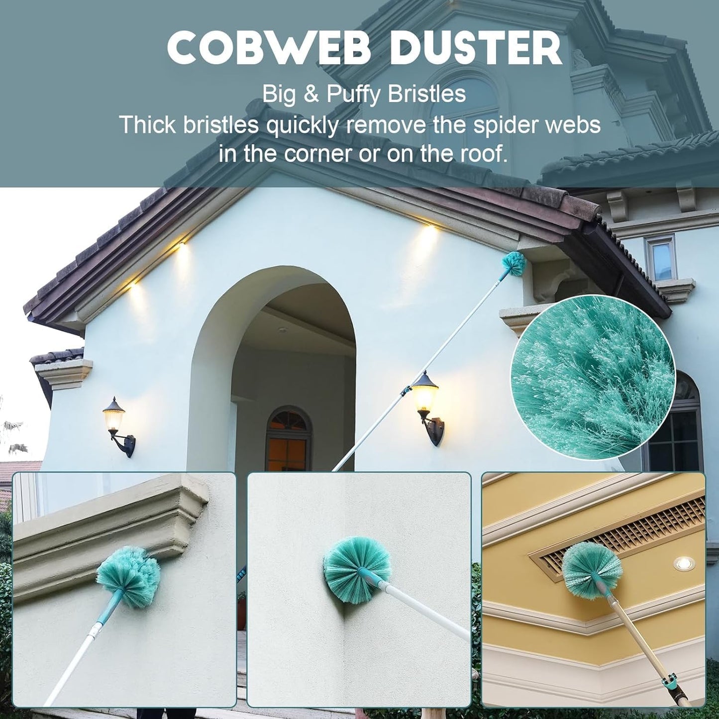 30 Foot High-Reach Duster Kit with 6-24FT Extendable Pole - High Ceiling Duster Cleaning Kit with Telescopic Pole,Cobweb Duster, Window Squeegee, Microfiber Feather Duster