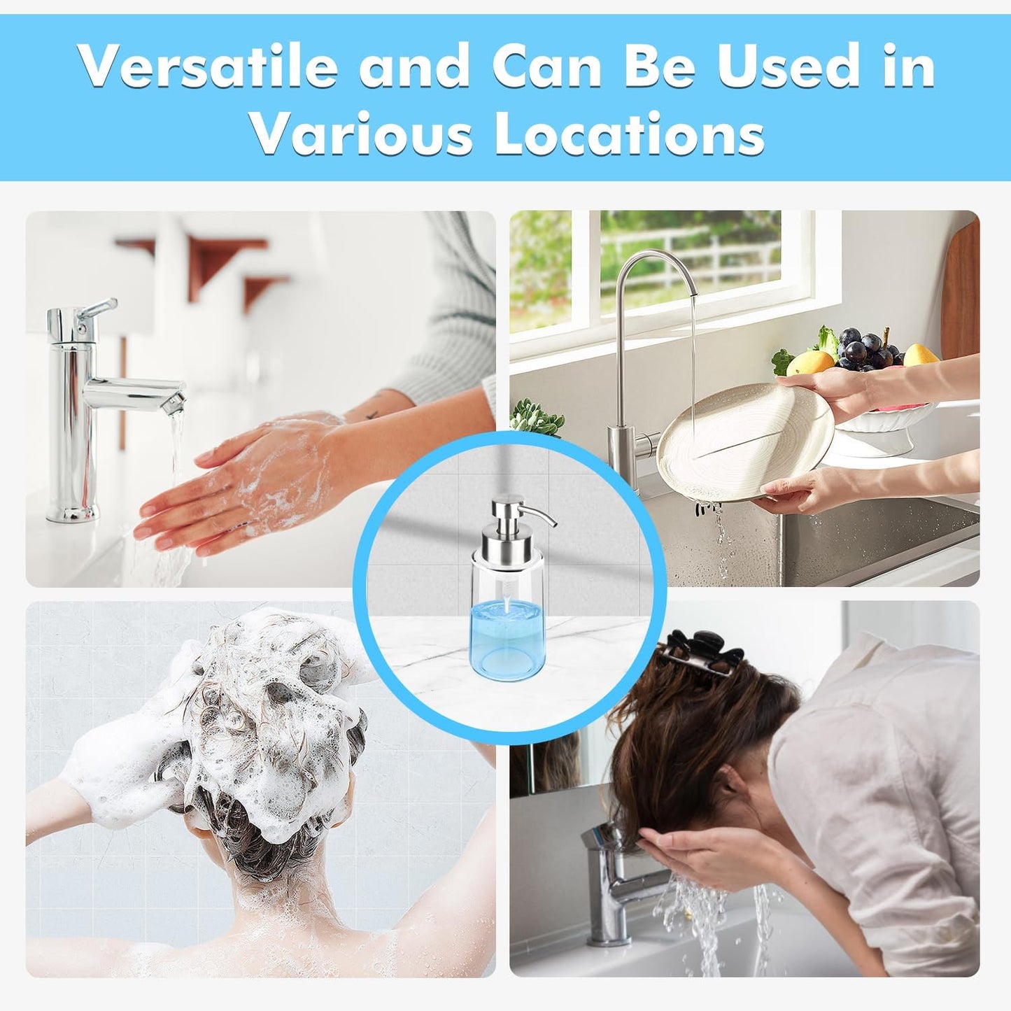 Thick Glass Soap Dispenser with Rust Proof Stainless Steel Pump, Clear Foam Soap Dispenser with Wide Opening for Kitchen and Bathroom（15 Oz）