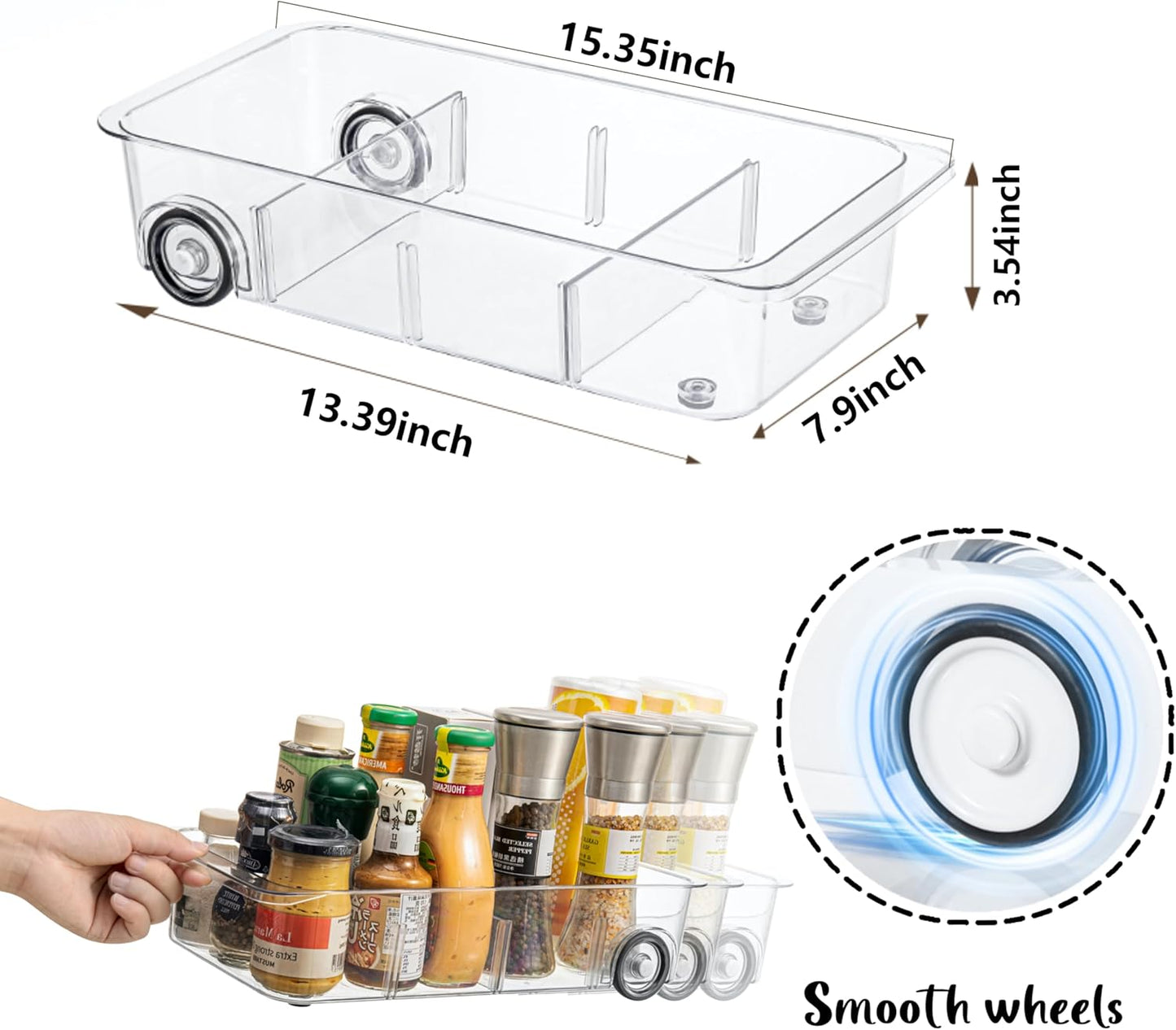 Fridge Organizer Bins With Wheels, 3 Pack Roll Out Refrigerator Organizers And Storage Refrigerator Drawer With Dividers, Upgrade Thick Plastic Pantry Storage Bins, Kitchen Organization