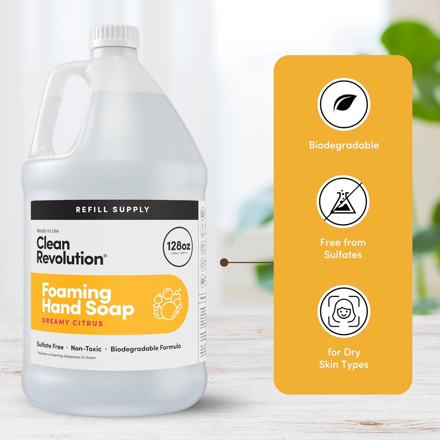 Clean Revolution Foaming Hand Soap Refill Supply Container, Ready to Use Formula, Gluten Free, Dreamy Citrus Fragrance, 128 Fl. Oz, 4 Pack