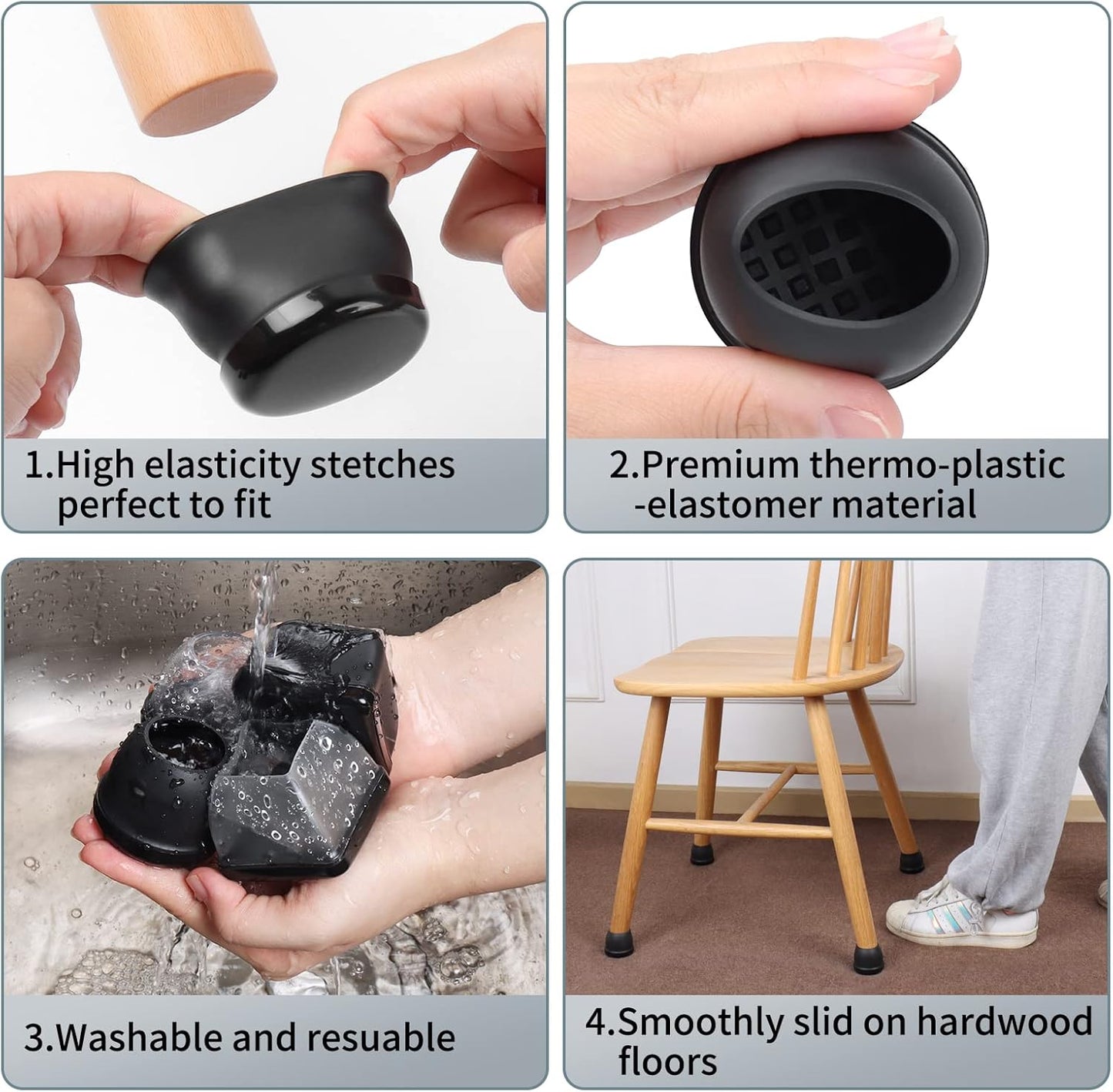 Ezprotekt 8 Pcs Large Black Chair Leg Sliders for Carpet, Round Chair Glides for Rug, Teflon Furniture Pad Bar Stool Leg Protectors Caps for Table, Couch, Desk Legs (XL Fit: 1-2/5" to 1-13/20")