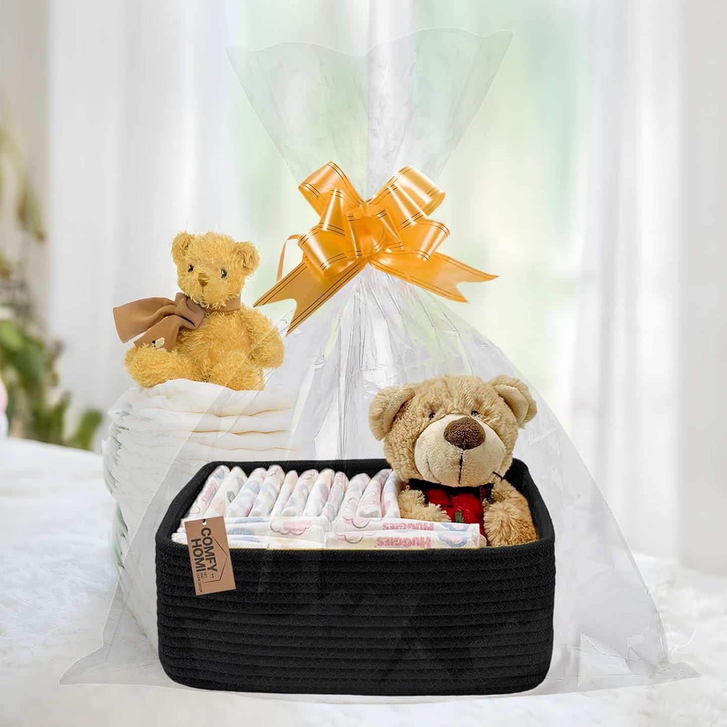 COMFY-HOMI 13" x 8.5" x 5.1" Storage Baskets for Organizing | Cotton Rope Woven Basket | Toy Storage Bin Box | Basket for Shelves, Closet Organizer Bin, Decorative Closet Shelf, 3 Pack, All Black