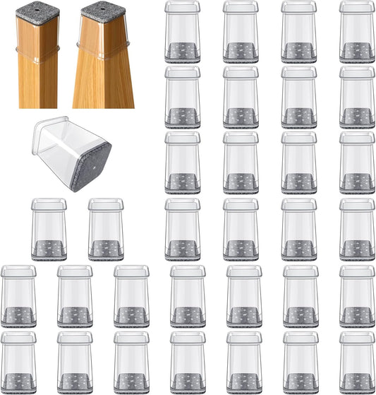 32 Pcs Square Chair Leg Floor Protectors - Silicone & Felt Furniture Pads for Hardwood Floors, Scratch-Resistant Noise-Reducing Chair Leg Caps, Fits Square Legs (1/2'' to 3/4'')